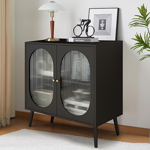 PHOYAL Aparador de buffet, armario de almacenamiento moderno con 2 puertas y estantes ajustables para cocina, sala de estar, pasillo, color negro