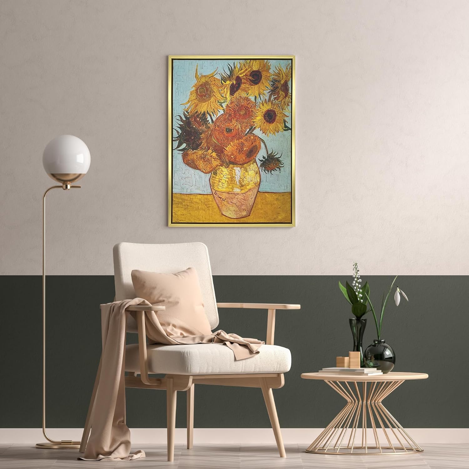 HollSun Art Framed Sunflowers Wall Art Room Decor Classical Oil Painting Canvas Prints of Sunflower Prints by Vincent Van Gogh Paintings Reproduction Abstract Wall Decorations for Living Room Bed Rom Bath Room Golden Frame (Sunflowers, 24x32inch (Gold Frame))