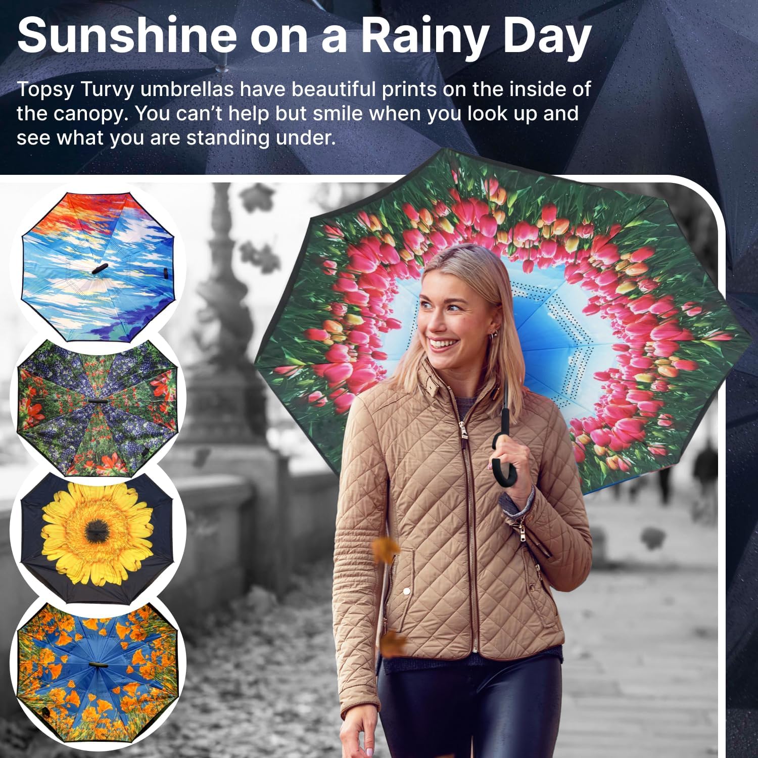 Topsy Turvy Inverted Umbrella: Windproof, UV Protection, Drip-Free, C-Shape Handle for Hand-Free Use, Self-Standing