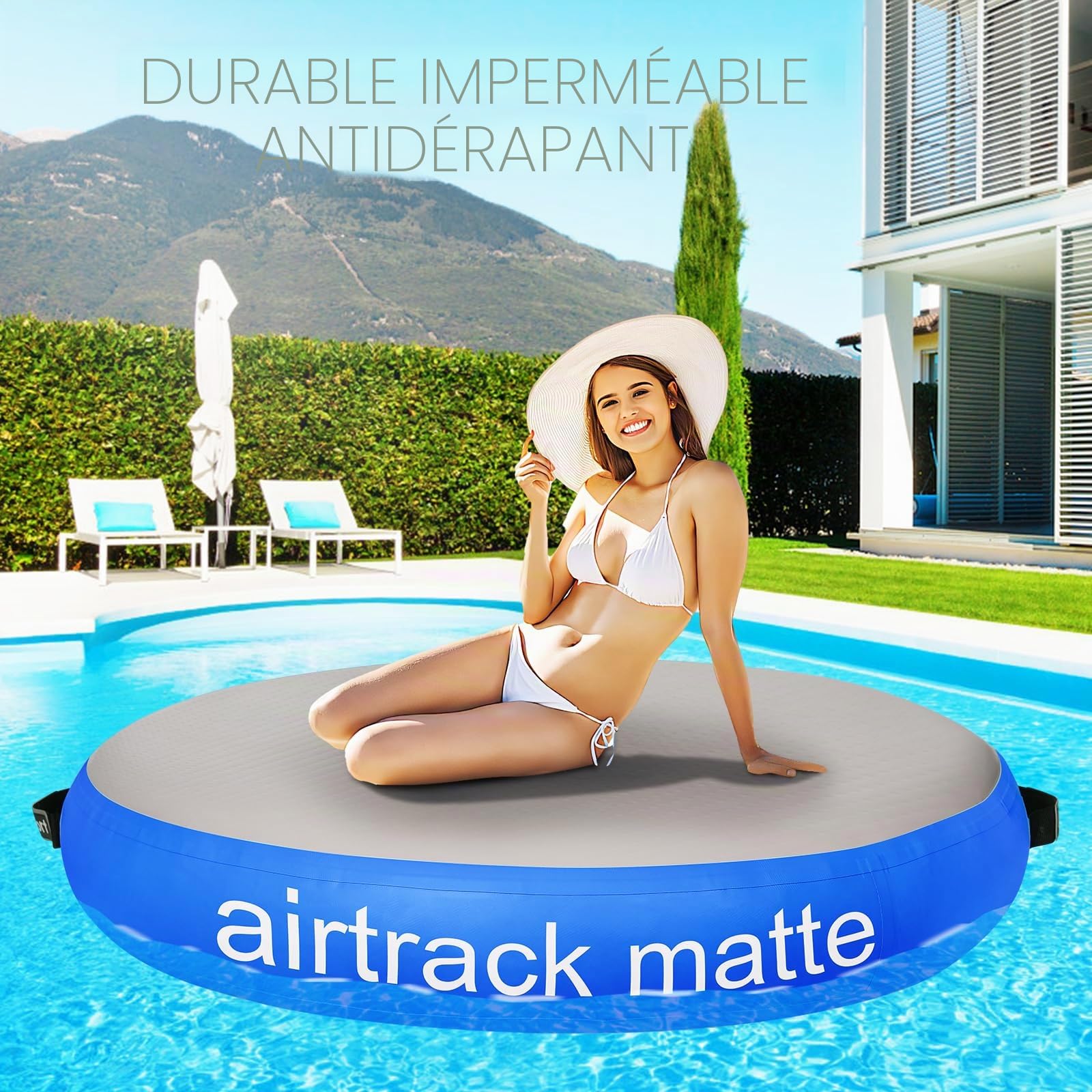 Airspot 20cm haut diamètre 100 / 140cm coussin gonflable rond,tapis de gymnastique Tapis Entraînement epais Tapis de Gym Gonflable Piste Gonflable Tumbling Gymnastique avec Pomp a air