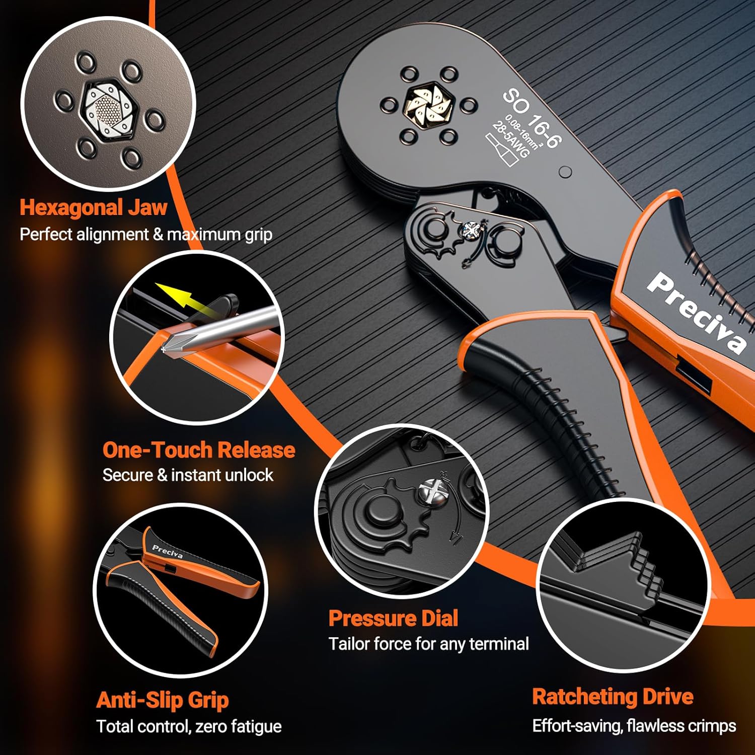 Preciva Ferrule Crimping Tool Kit, Self-Adjustable Ratchet Crimper for AWG 28-5 Ferrules - Includes 1275PCS Hexagonal Double & Single Wire Connectors