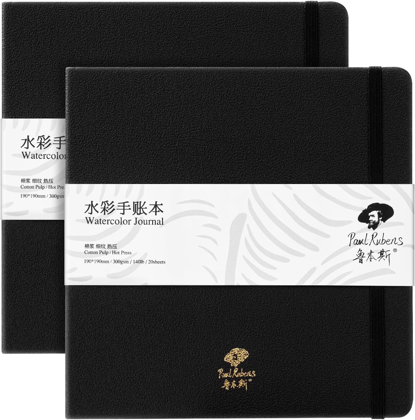 Paul Rubens Square Watercolor Journal 2 Pack 40 Sheets, 100% Cotton Acid-Free Hot Press Watercolor Sketchbook 7.48 * 7.48 Inches, 140lb/300gsm for Watercolors, Gouache, Acrylics