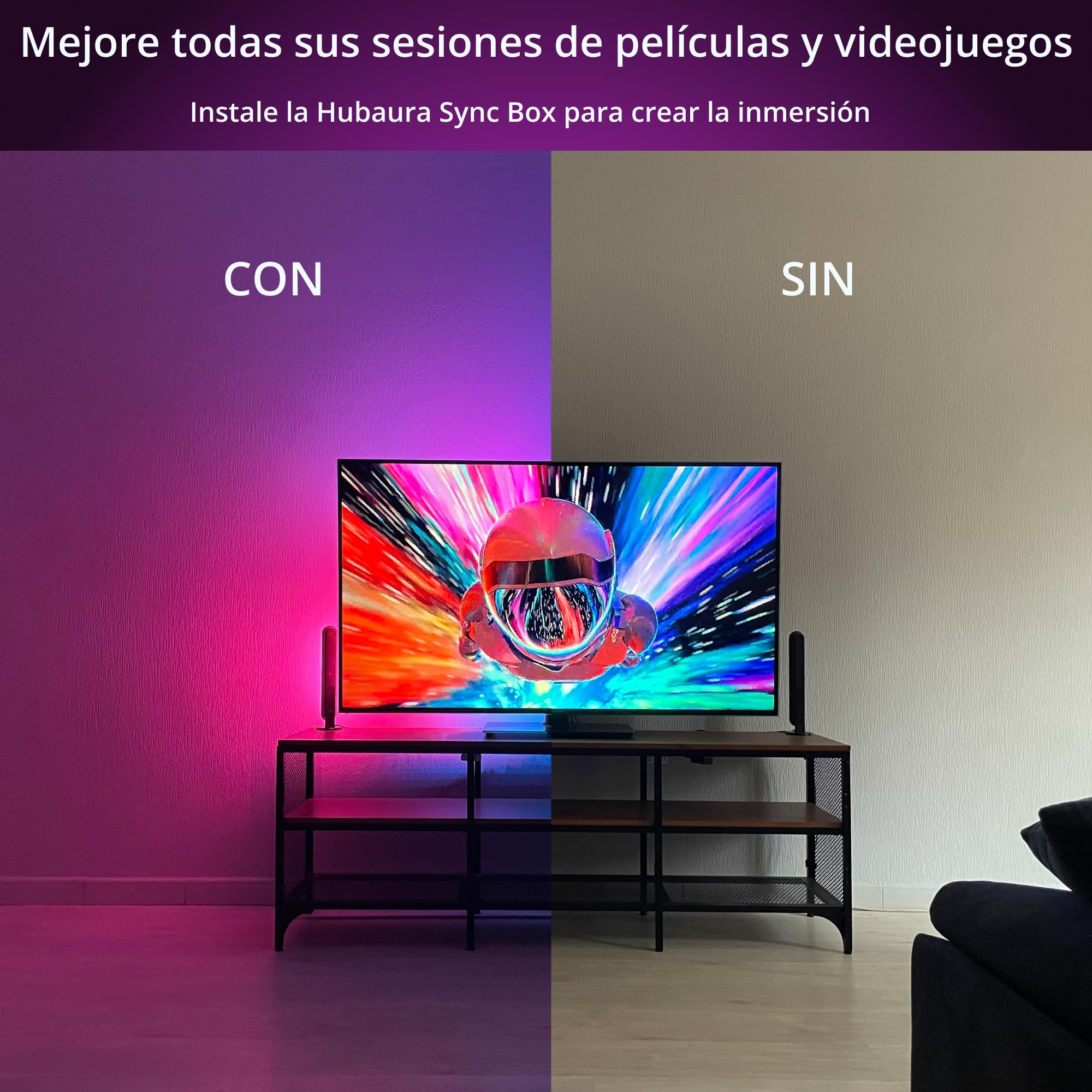 Sync Box retroiluminación HDMI 2.0 tira LED sincronización de imagen, tira LED para TV de 42 a 88 pulgadas (42-48 pulgadas)