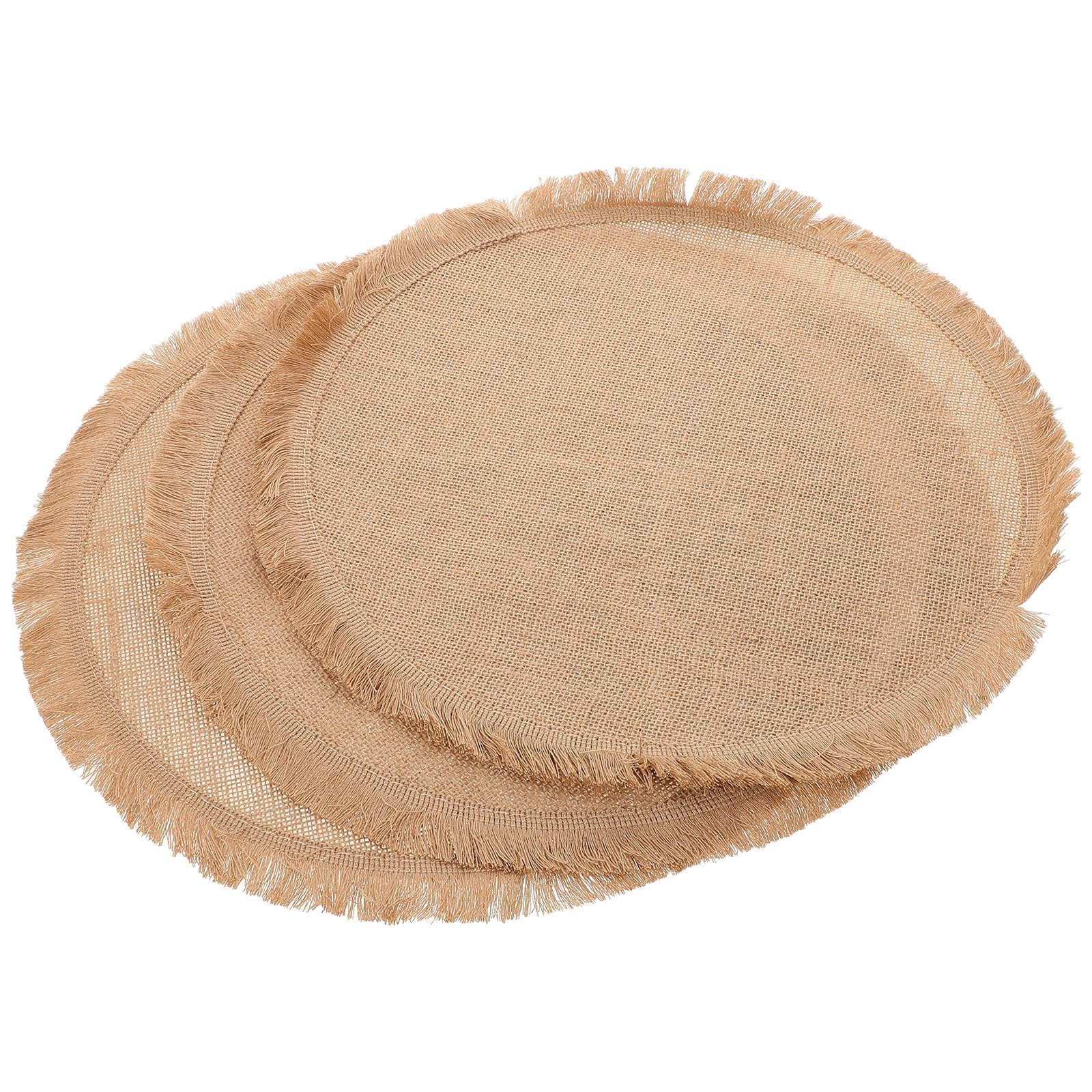 Set 8 Tovagliette Intrecciate in Juta Beige con Bordo in Pizzo, Rotonde 37 Cm, Resistenti e Facili da Pulire, per Pasti Quotidiani e Occasioni Speciali