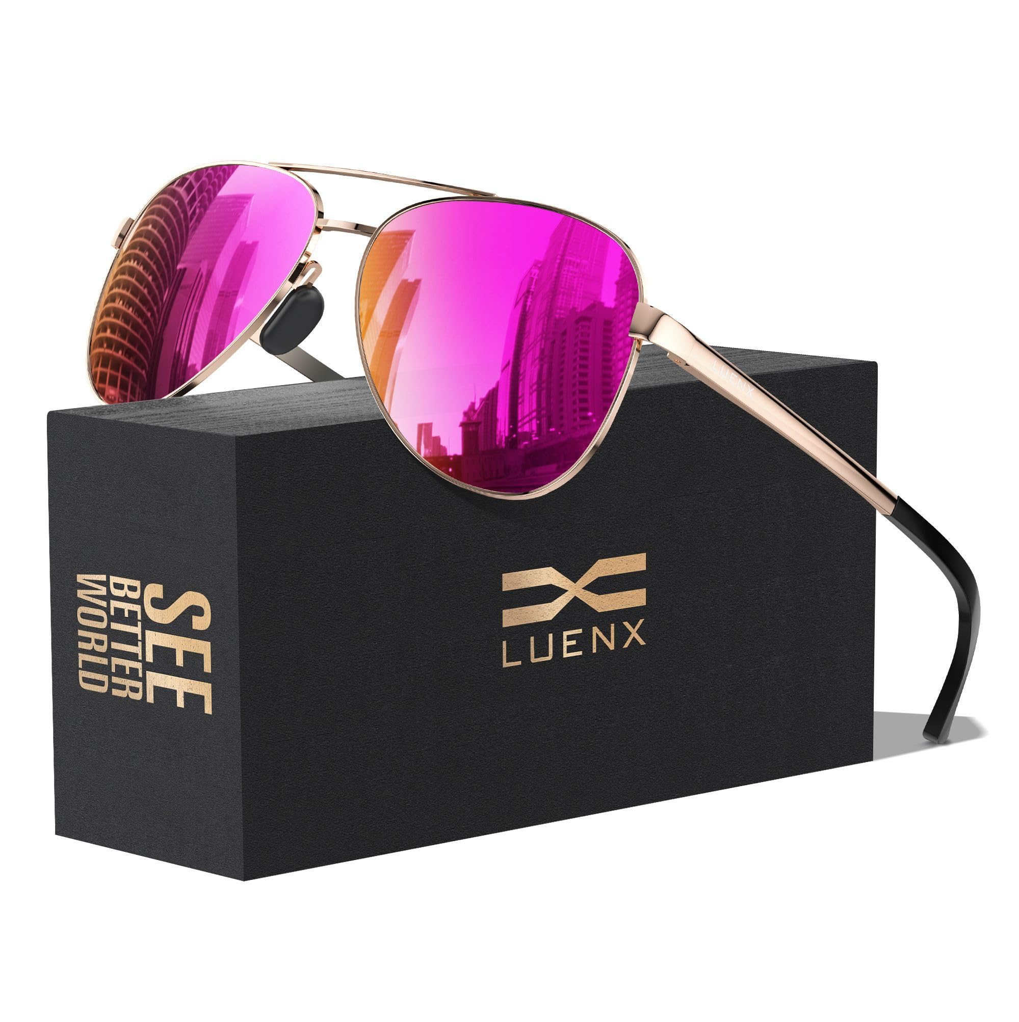 LUENX Aviator Sunglasses for Men Women Polarized - UV400 Protection, Stylish Shades, Driving, Outdoor Activities
