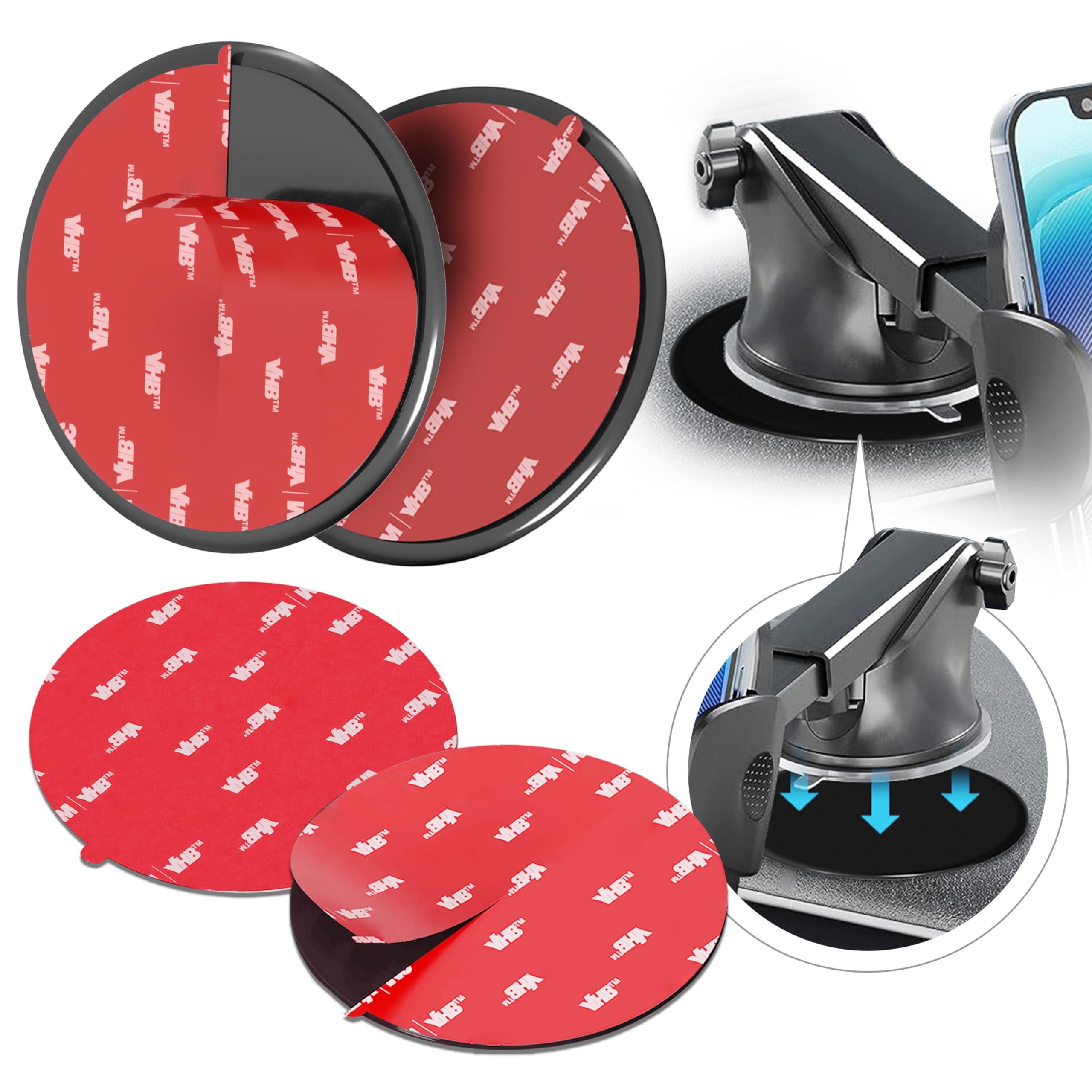 MASIGO Adhesive Dashboard Mounting Disk Set for Suction Cup Car Mounts 3 74 95mm Wide Secure Hold for