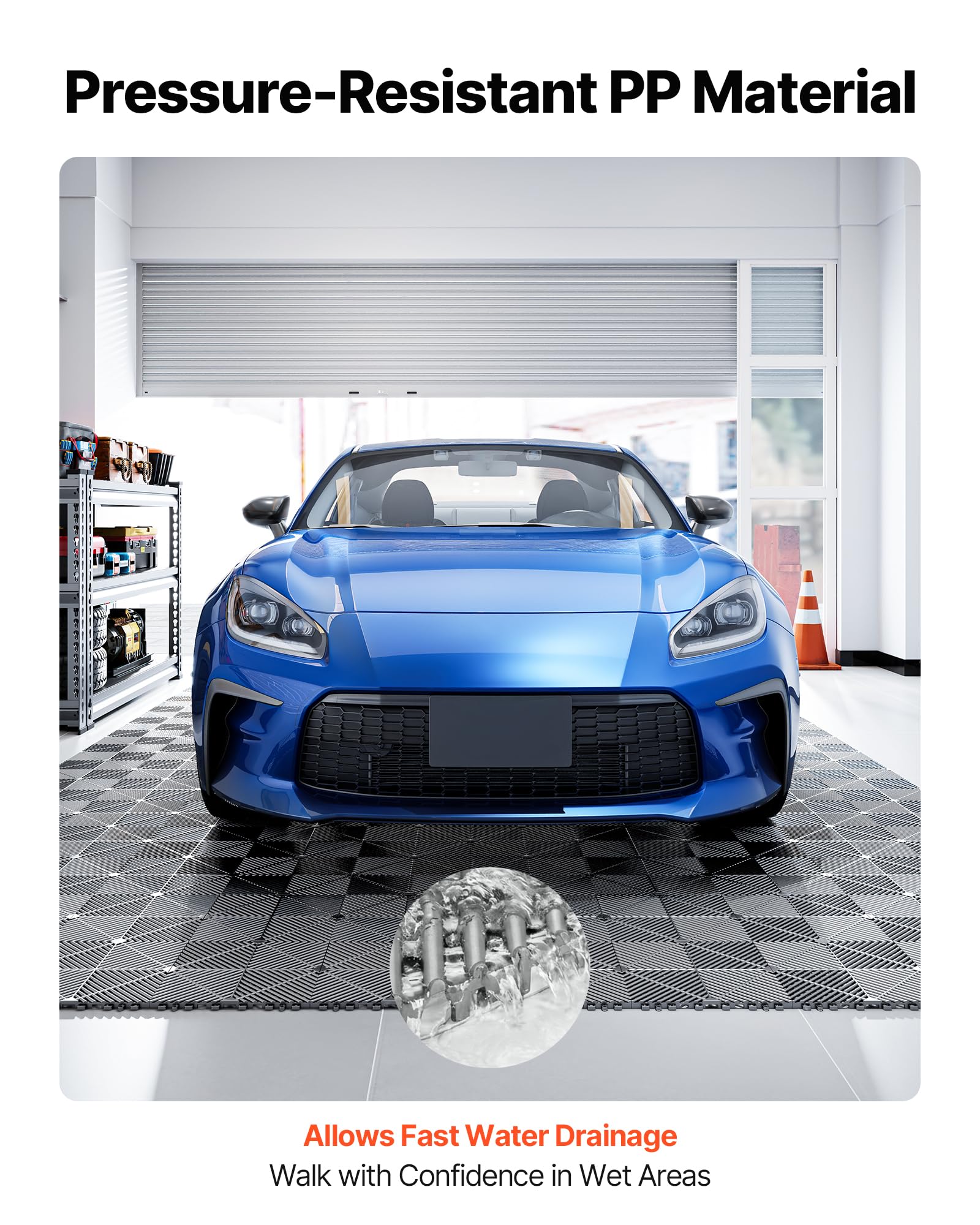 VEVOR Set di Tappetini di Drenaggio ad Incastro 55 pezzi, Set di Piastrelle 31 x 31 cm per Pavimenti da Garage Antiscivolo Drenante Materiale in PP Pavimentazione Modulare per Ambienti Umidi, Grigio