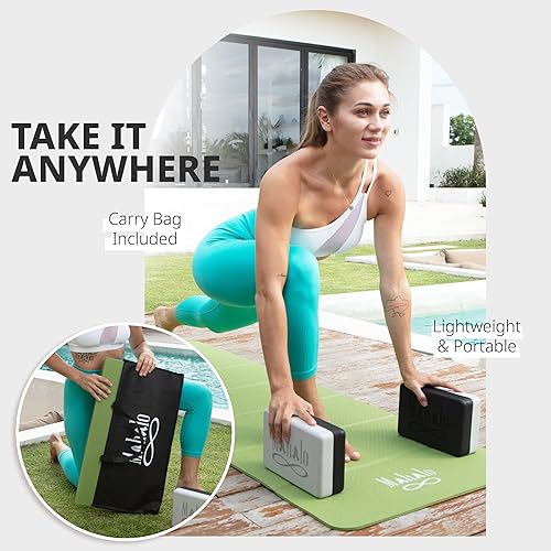 Miniatura 4 de Tapete de yoga plegable + bolsa de transporte + 2 bloques de yoga, tapete de entrenamiento de 7 pliegues de 0.236 in, fácil de almacenar,