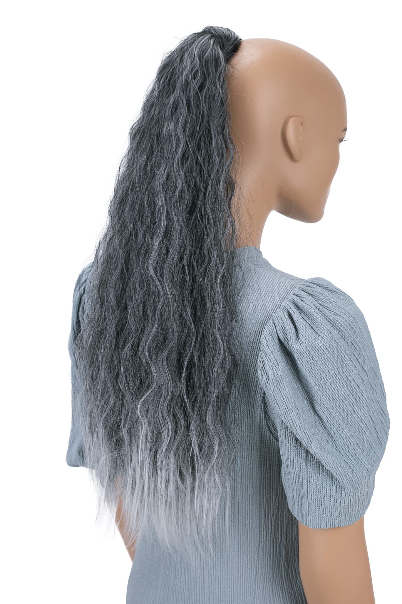 Caisha 65Cm Coda Capelli Hannah Con Chiusura Autoadesiva Capelli Extensions Finta Ondulato Grigio Mix HCW108-image