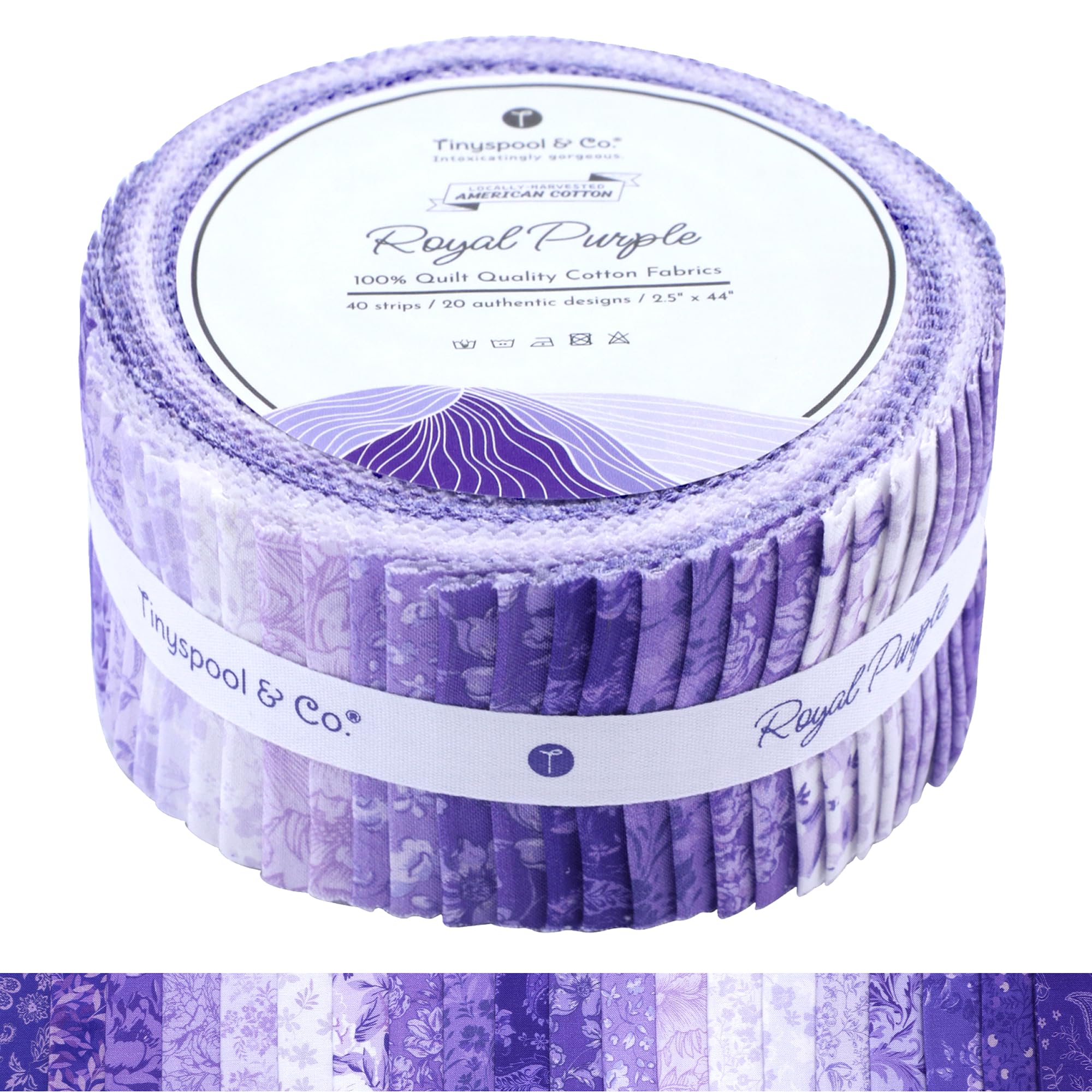 Tinyspool &amp; Co.'s Twirlie Roll 40 Precut Quilting Fabric Strips for Quilting Supplies, Crafting, and Sewing, Soft Cotton Strip for Blanket, Rug, Upholstery, Home Decor, and Purse Making, Royal Purple