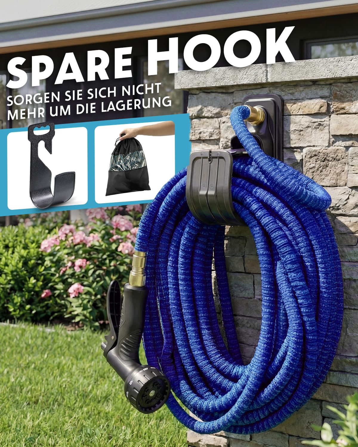 Tubo da giardino flessibile, 30 m, estensibile, con ugello a 10 funzioni, lattice a 4 strati, leggero e flessibile, con attacchi da 3/4" e 1/2", per giardinaggio, lavaggio