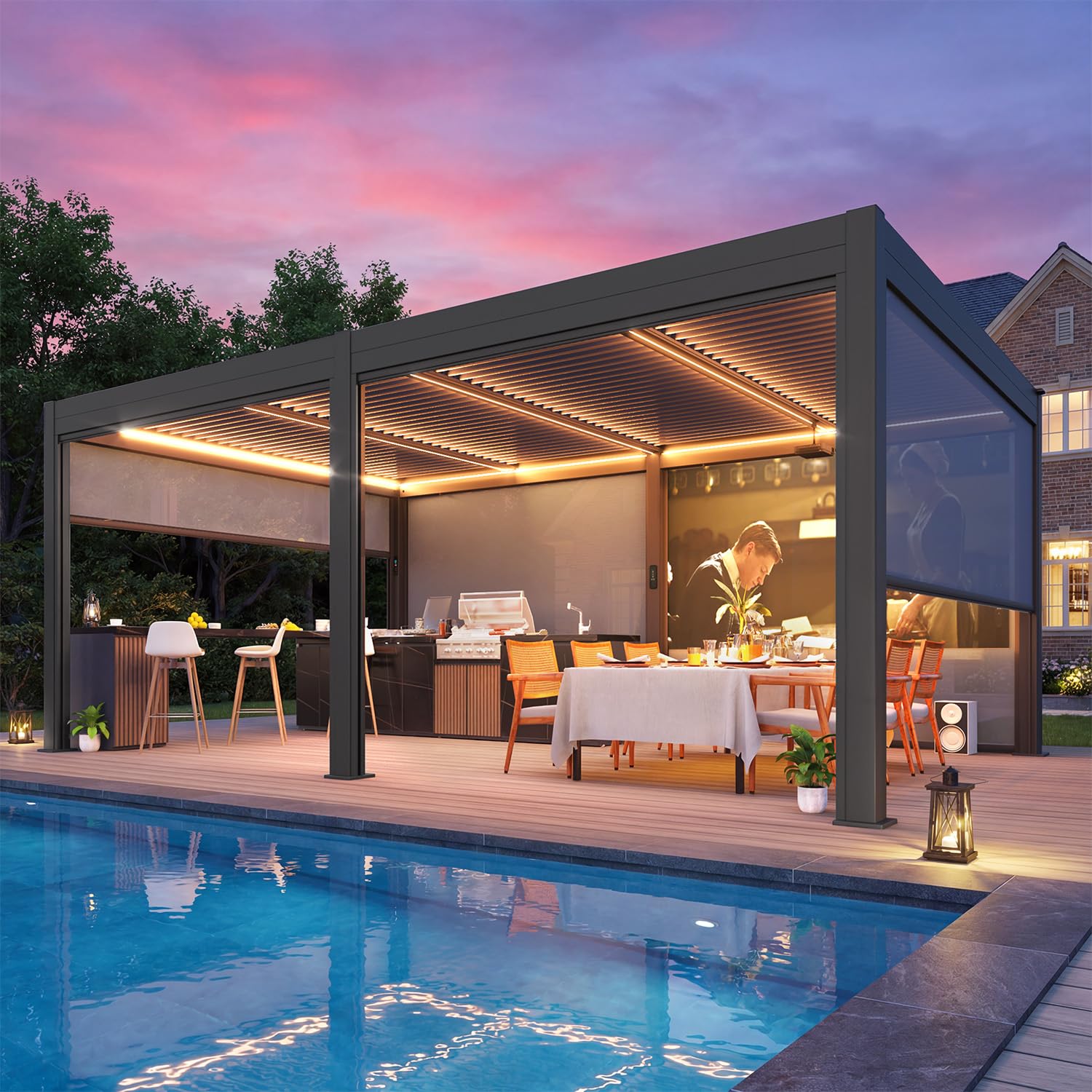 MELLCOM Motorized Louvered Pergola 12x20 installed in an outdoor setting
