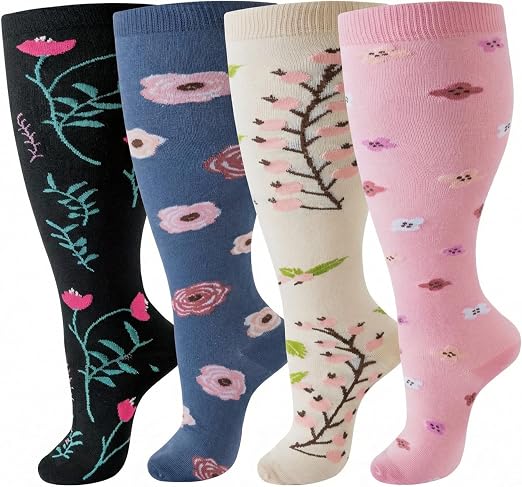 Zidoley Zidoley - Lot de 4 Paires de Chaussettes de Contention Coupe Mollets Larges