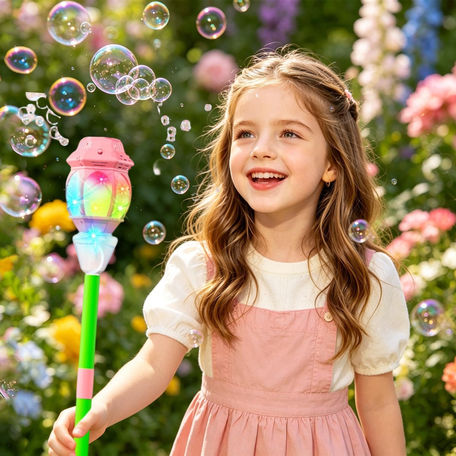 Automatic Bubble Machine Maker for Kids, Height Adjustable Standing Outdoor Bubble Machine Torch Garden Lamp with Music for Gathering Party