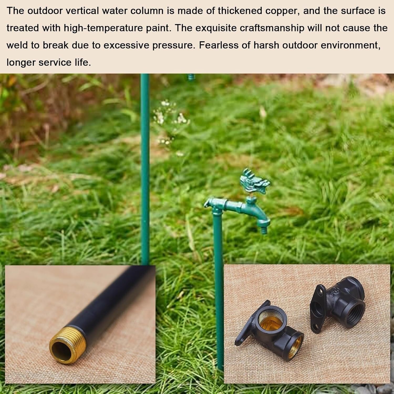 Kupfer-Wassersäule for den Außenbereich, freistehender Gartenhahn for Bewässern und Waschen Hof(Black,80cm/32in)