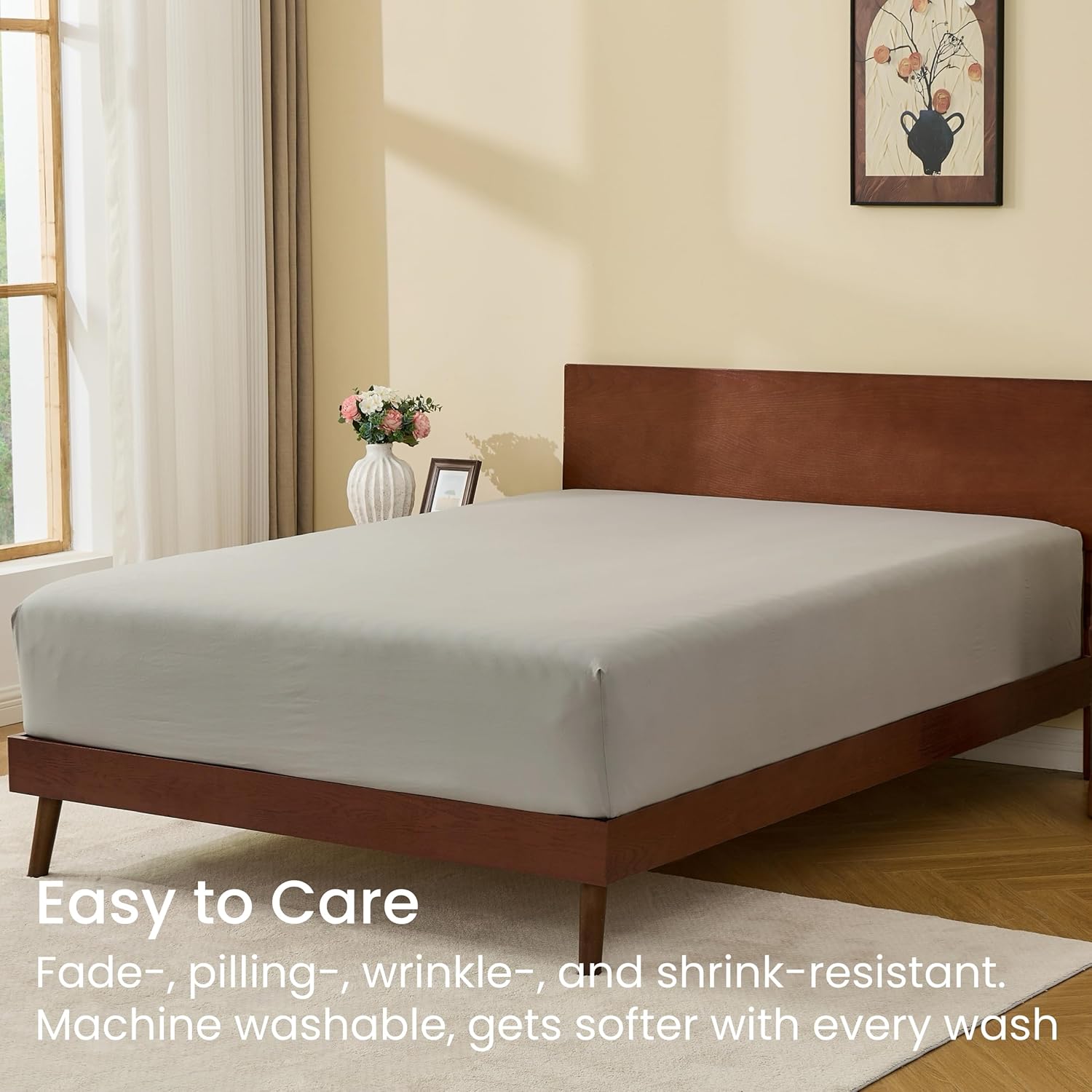 GOKOTTA King Size Fitted Sheet, Bottom Single Fitted Sheet Only with Elastic Corner Straps, Deep Pocket for 10-16 Inch Mattress - Soft Microfiber - Breathable, Hypoallergenic, Wrinkle Free - Grey