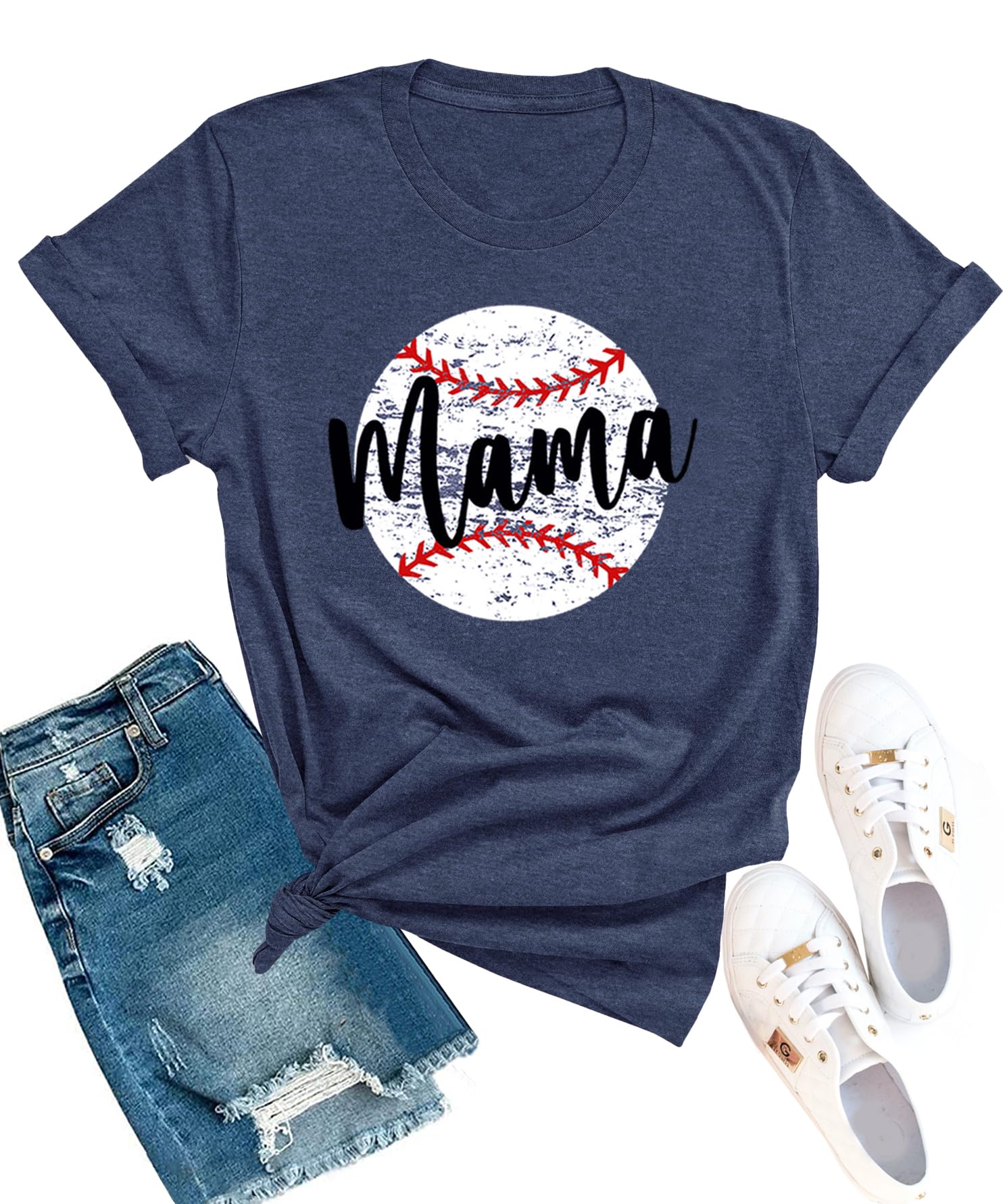 YZMI Mama Shirts for Womens Sport Mom Tshirt Funny Short Sleeve Letter Printed Tees Mom Gift Tops