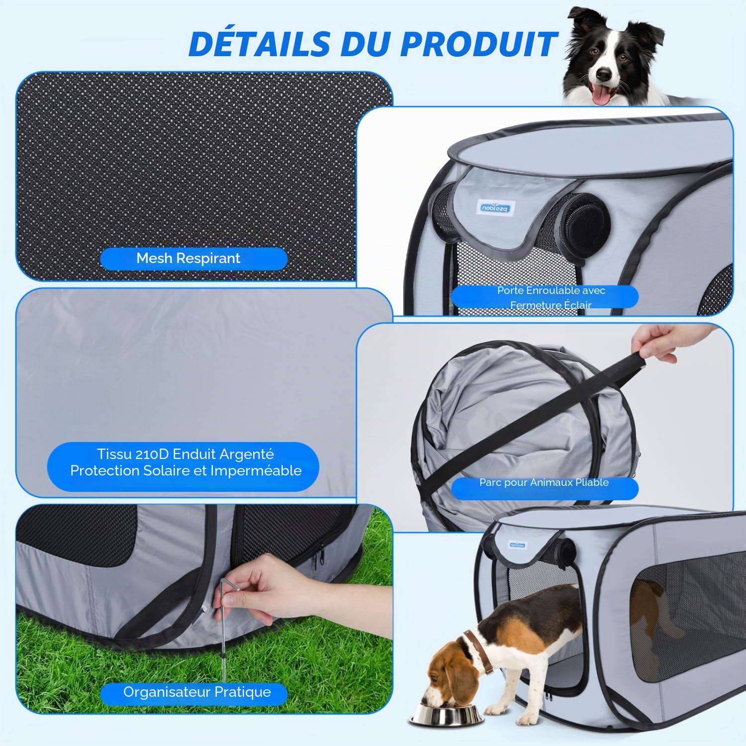 Nobleza Cage Portative pour Chien Chat de Voiture, Parc Pliable pour Chien, Clôture pour Animaux de compagnie en Tissu Oxford Imperméable Plaqué, Adaptée à l'intérieur et à l'extérieur, 93*54*54 cm