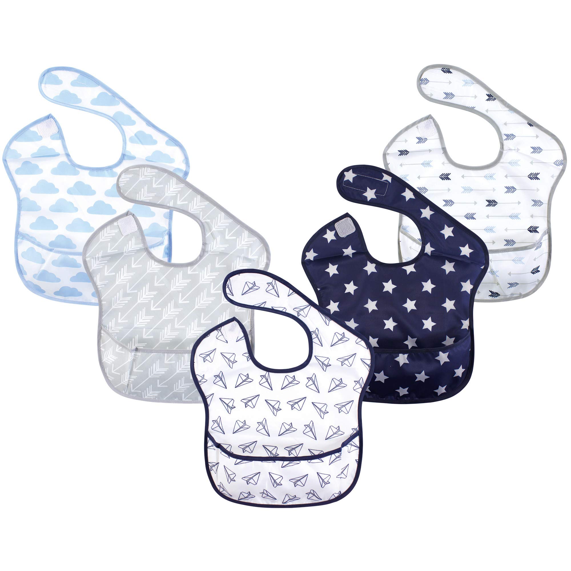 Hudson Baby Unisex Baby Waterproof Polyester Bibs, Paper Airplane, Feeder