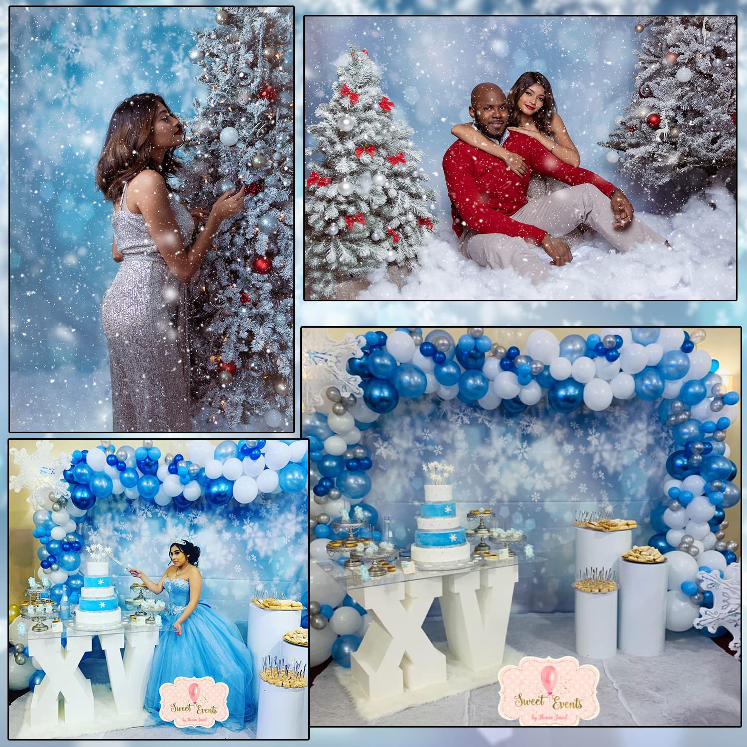 Winter Weihnachts-Fotohintergrund, 2,5x2,5 M – Mit Schneeflocken & Glitzer | Für Neugeborenen-, Kinder- & Hochzeitsfotos
