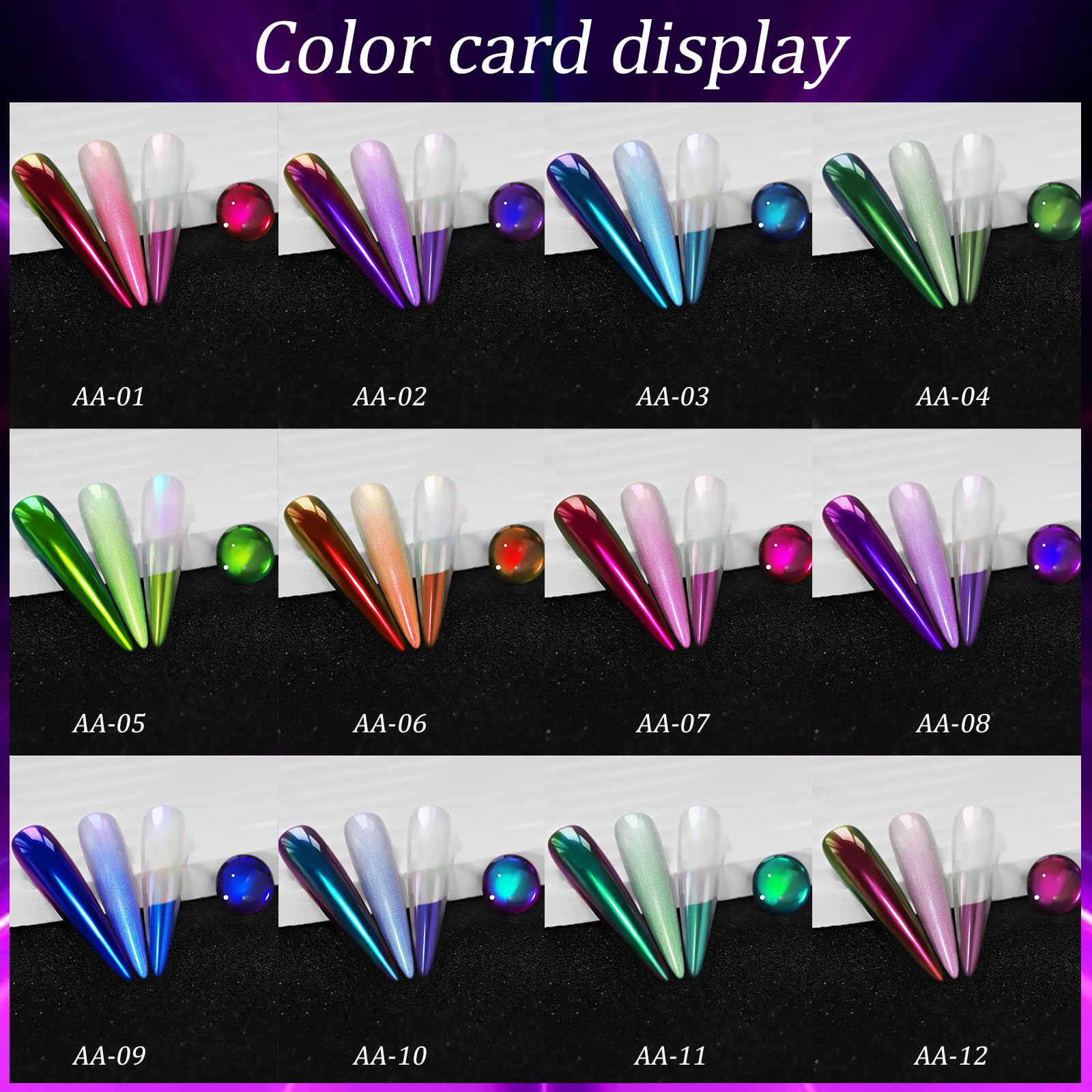 RoseFlower Poudre Chrome Ongle, 12 Couleurs Effet Miroir Holographique Aurora Chameleon Poudre à Paillettes Métalliques pour Ongles, Paillettes pour Nail Art à la Maison, Manucure DIY