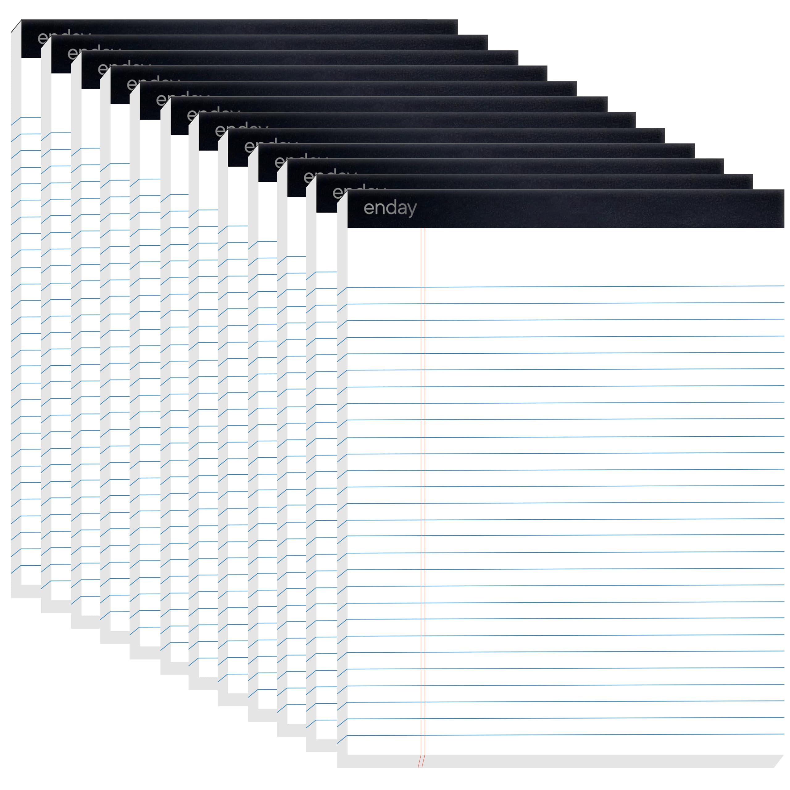 Enday Legal Pads 8.5 x 11 Inch, (12 Pack) 50 Sheets per Notepad, White Note Pads, Legal Ruled Writing Pad with Perforated Pages, White Paper Legal Pad
