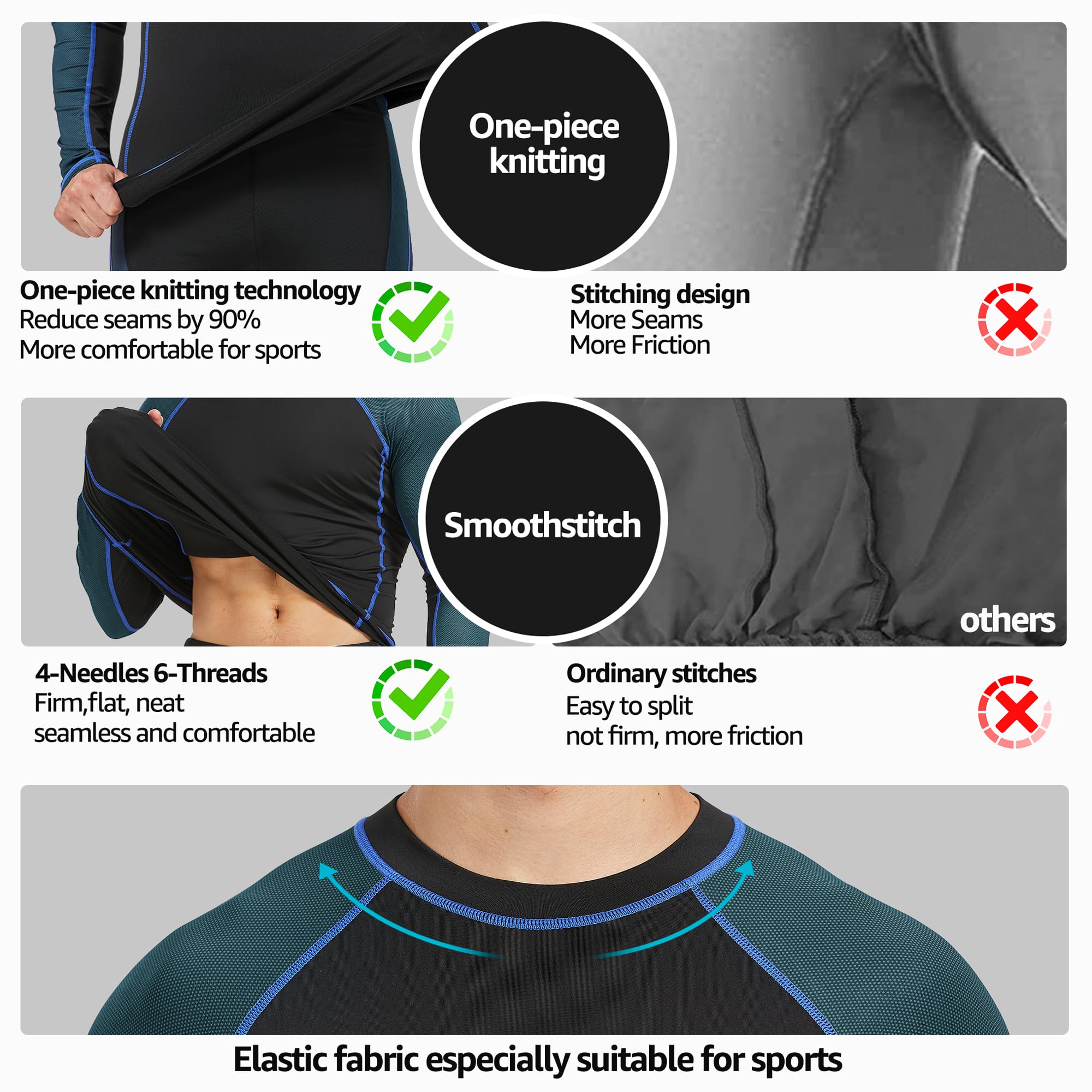 UNIQUEBELLA Tuta Sci Termica Intimo Termico Manica Lunga Maglietta Termica + Pantaloni Lunghi Termici, Sport Invernali, Set Termico Uomo