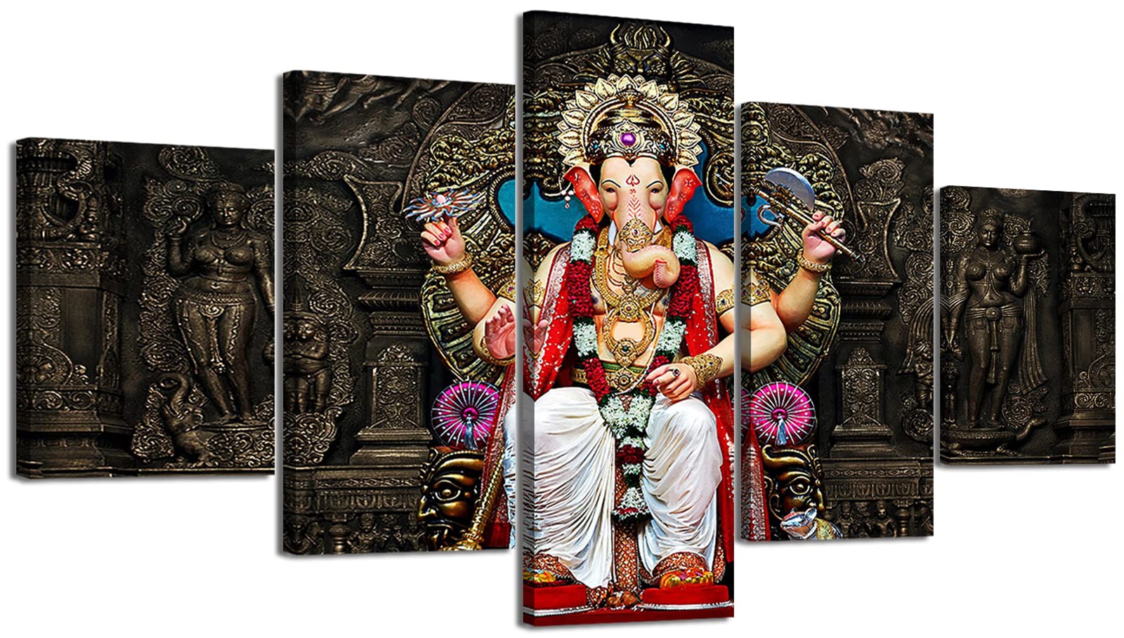 DJSYLIFE Lord Ganesha Canvas Prints Wall Decor Black Elephant Hindu 60