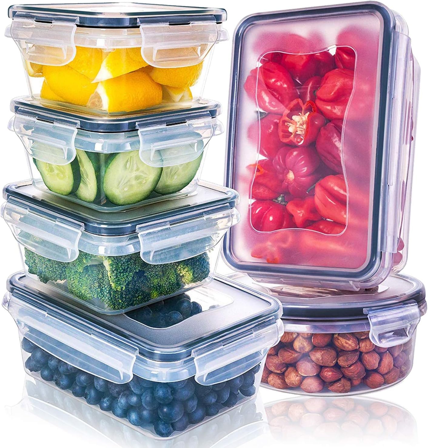 KITCHENACE,Modernise your living, Kitchen containers set, Fridge storage boxes, Plastic containers for kitchen organizer, Kitchen accessories items for storage organizer, Snap-Seal (6-pc) Black