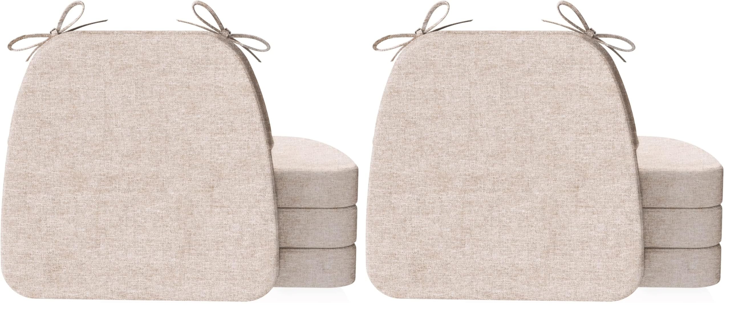 AAAAAcessories D-Shaped Chair Cushions, 2" Thick Dining Chair Pads with Ties and Removable, Machine-Washable Cover, 17" x 16", Set of 4, Oatmeal Beige (Pack of 2)