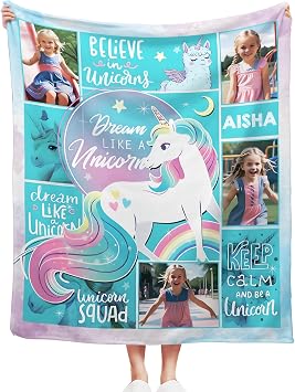D-Story Custom Blanket with Photo and Name for Girls - Personalized Blankets for Kids Toddler Adult - Customized Throw Blanket for Baby Adult - Fuzzy & Fleece Plushing Baby Blanket