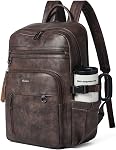 SHRRIE Vegan Leather Laptop Backpack for Women,17 Inch Computer Backpack for Work Business Travel with Tumbler Holder Pocket
