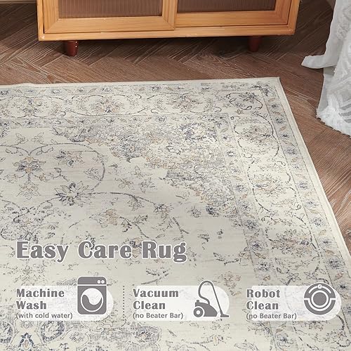 Miniatura 5 de jinchan Alfombra de pasillo de cocina vintage de 2 x 5 pies, alfombra lavable floral antideslizante con parte trasera de goma, alfombra vintage