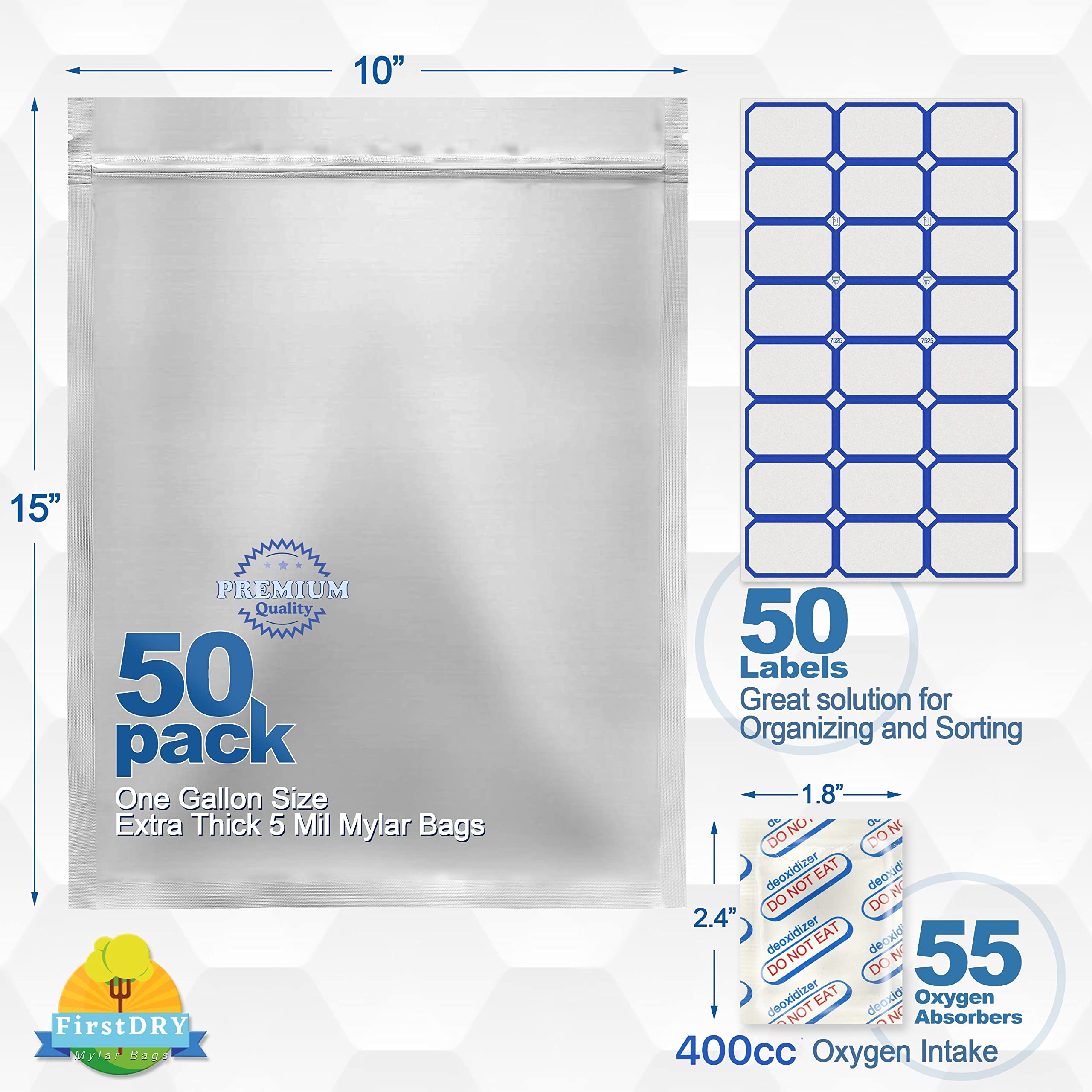 Buy 50 x FirstDRY 1 Gallon Mylar Bags Extra Thick 10 Mil (5 Mil each