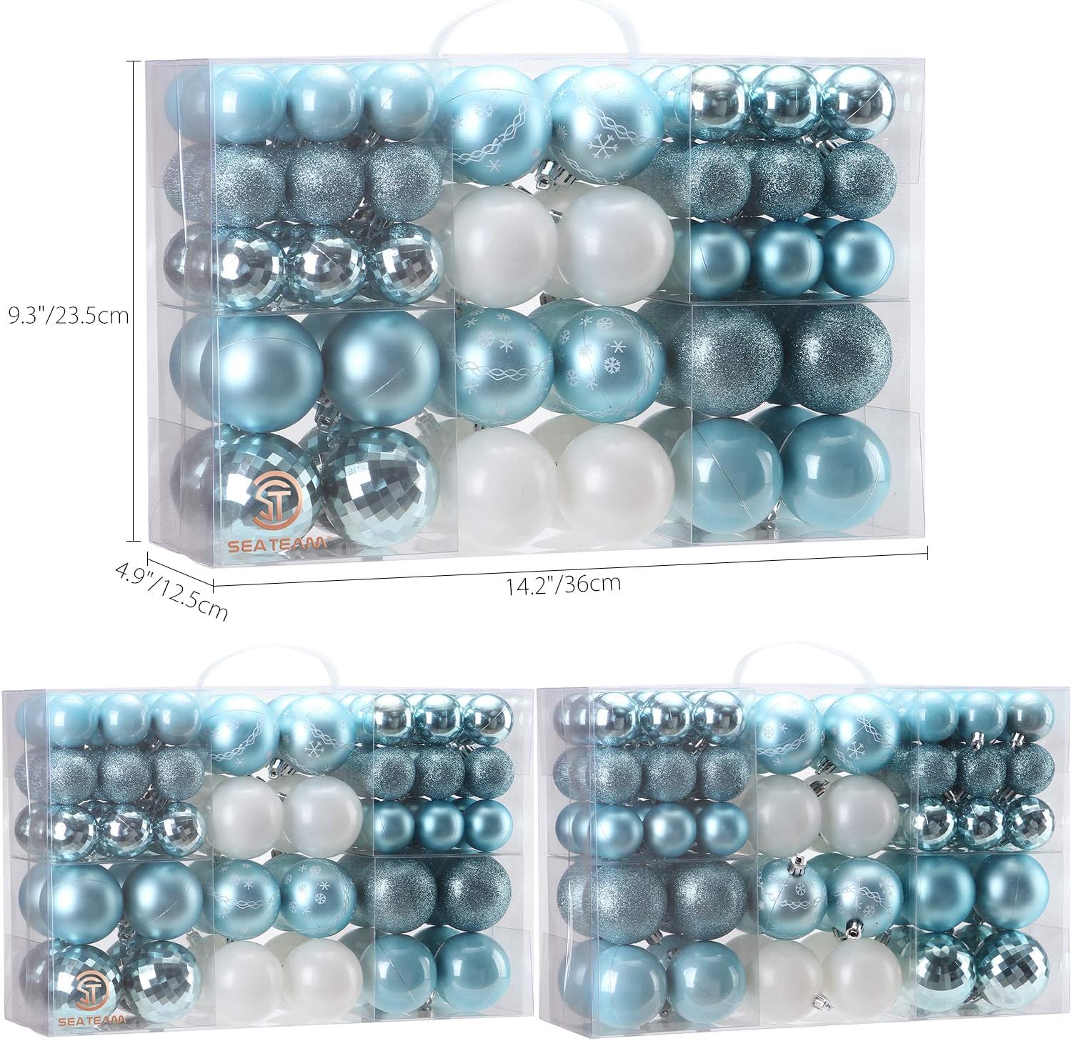 Sea Team 86-Pack Shatterproof Babyblue Christmas Ball Ornaments Set, Assorted Multi-Sized Hanging Baubles, Xmas Tree Decorations, Seasonal Décor for Holiday Wreath Garland, Hooks Included