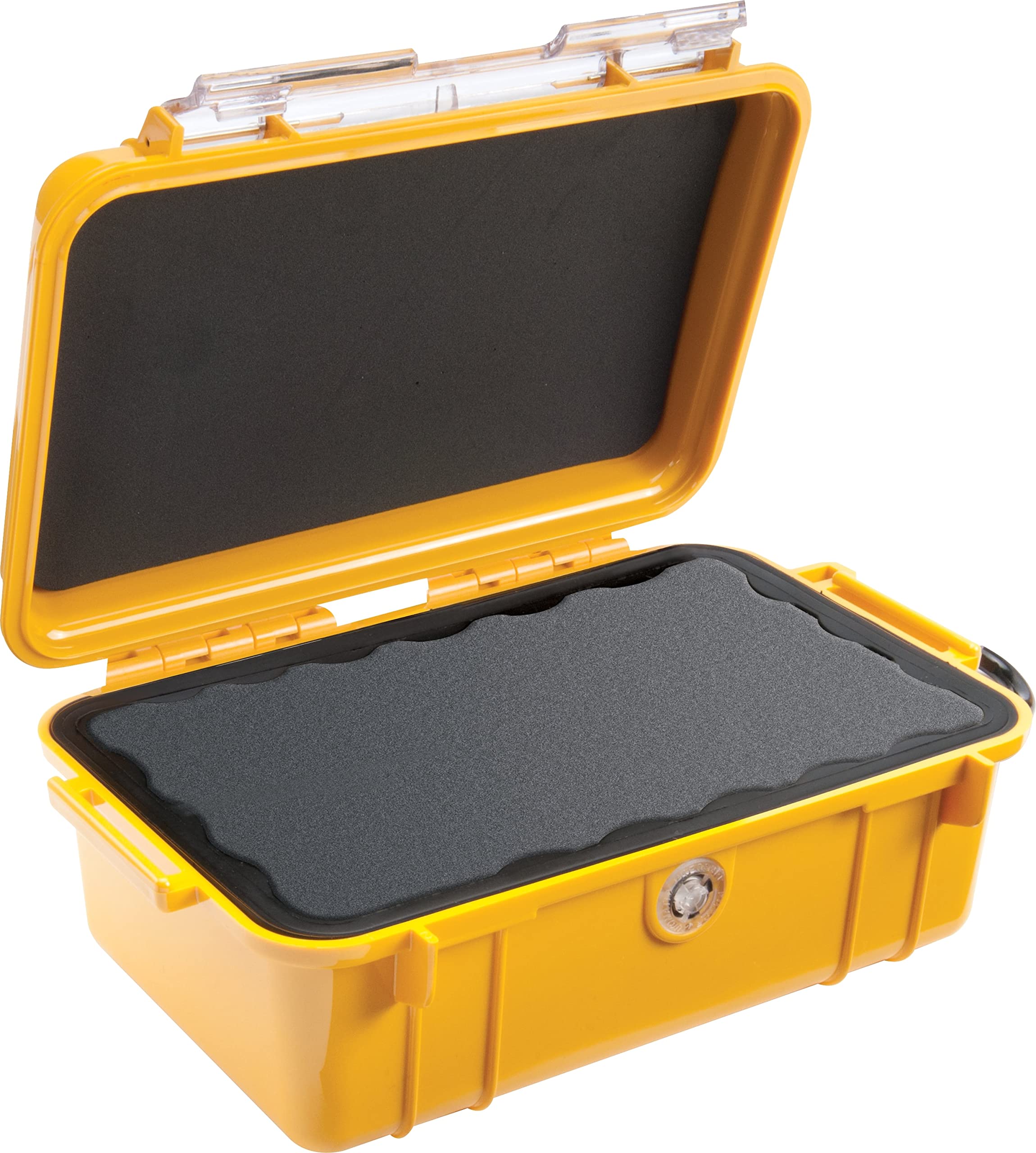 PELI 1050 Odporna na wstrząsy skrzynia Micro Case do ochrony smartfona i małych gadżetów, wodoszczelna (IP67), pojemność 1 l, wyprodukowana w USA, żółta/czarna wkładka