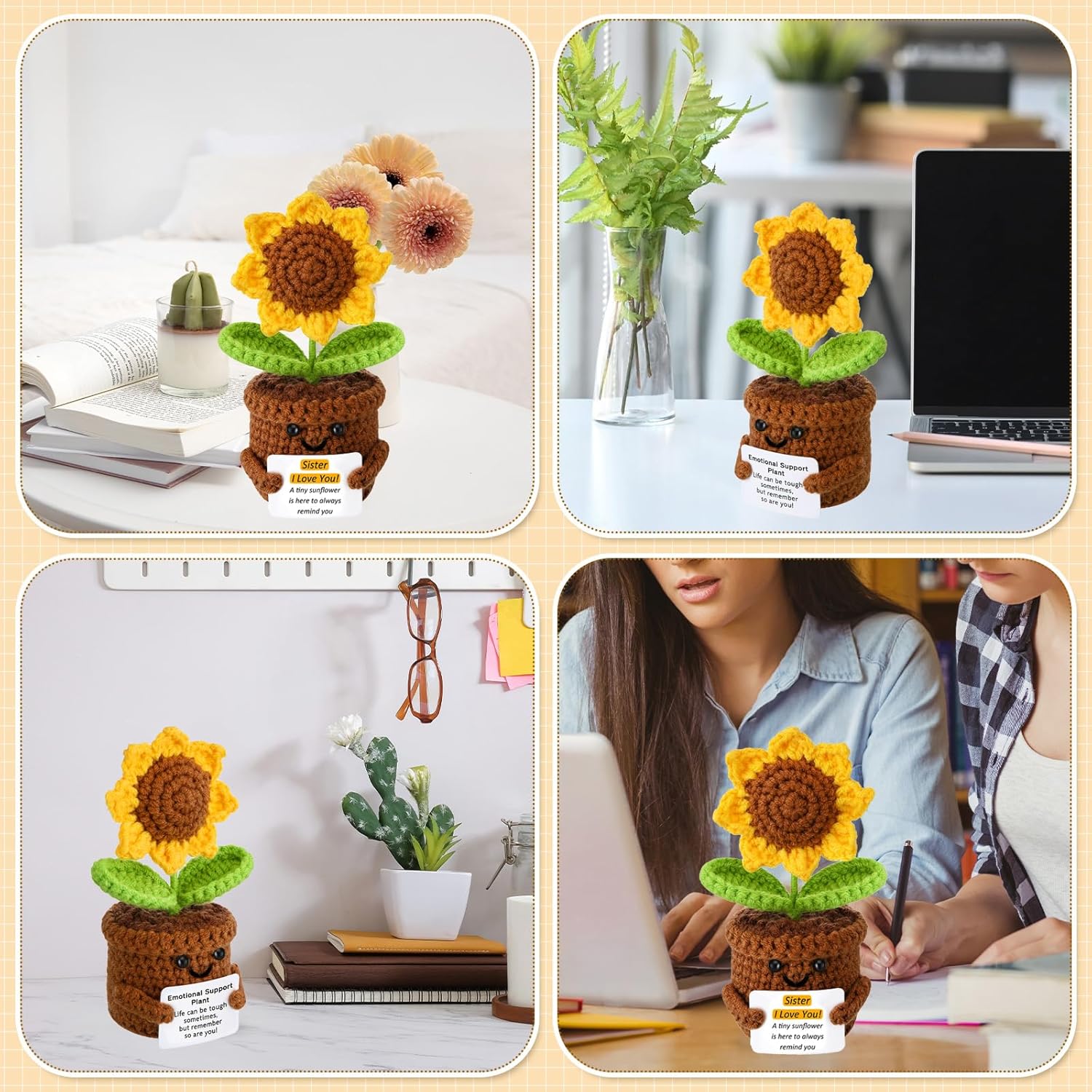 Valentines Day Gifts for Her Sister Birthday Gifts from Sister Emotional Support Crochet Sunflower Gifts for Women Friends - Image 4