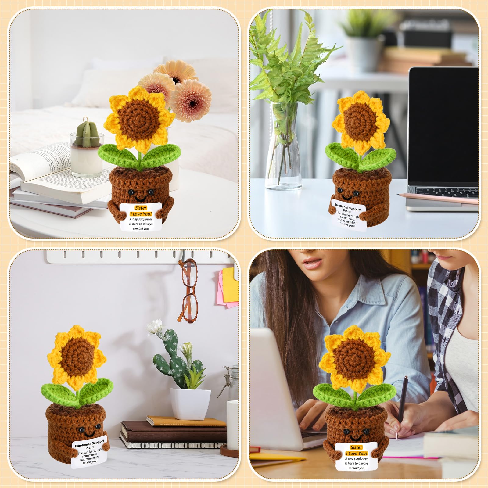 Tournesol mignon fait main au crochet, abeille, oeillet-plante de soutien émotionnel, merci de m'avoir aidé à grandir, cadeau de remerciement, cadeau de fête des mères - France