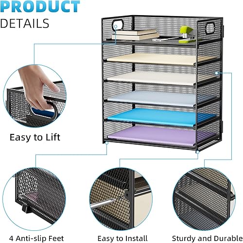 Miniatura 3 de Marbrasse Bandeja organizadora de papel de 6 niveles+organizador de escritorio de madera