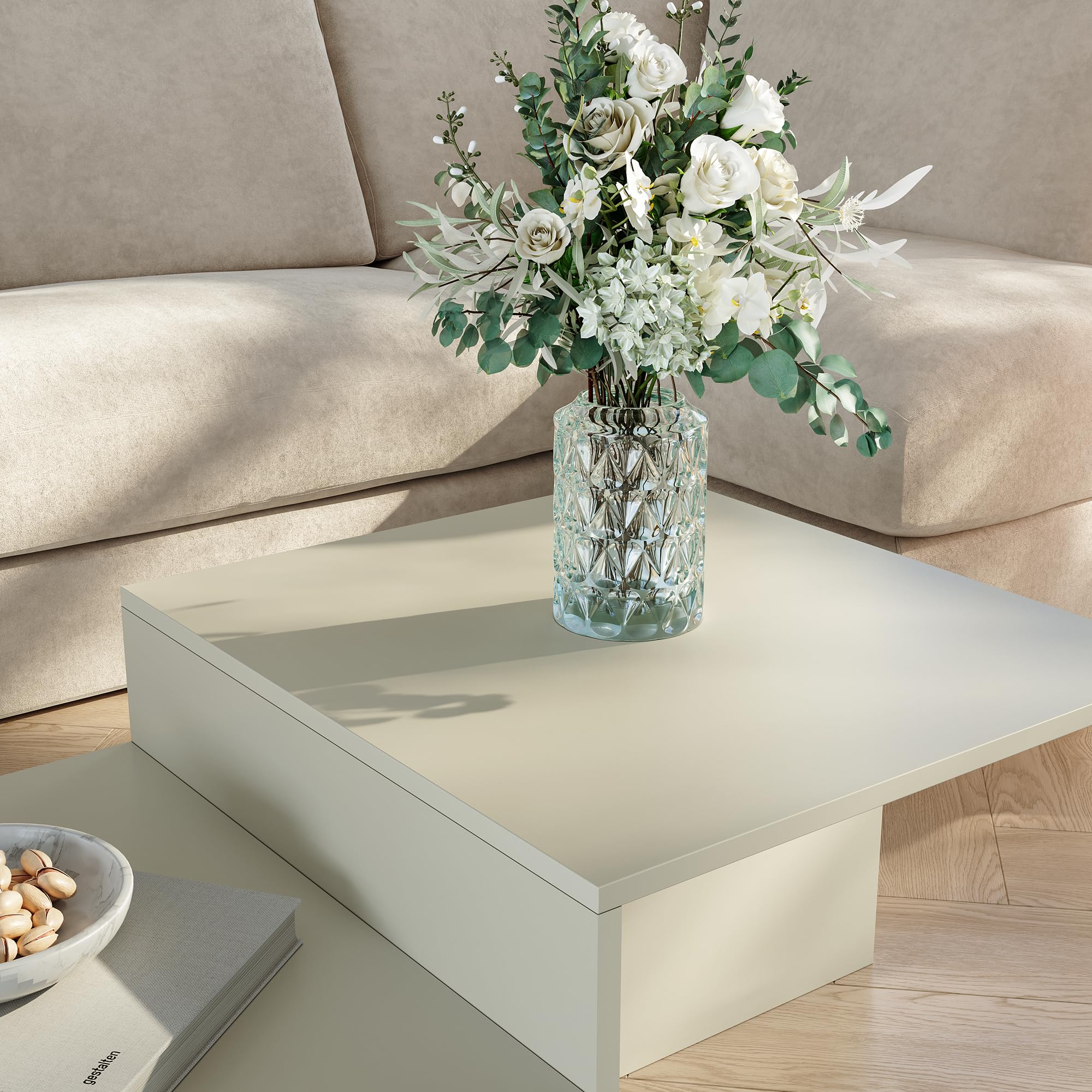 [en.casa] Tavolino Centrale da Salotto Tavolo Basso Moderno a Doppio Livello Tavolino da caffè per Soggiorno Area Living 100x55x35 cm Color Avena Oatmeal