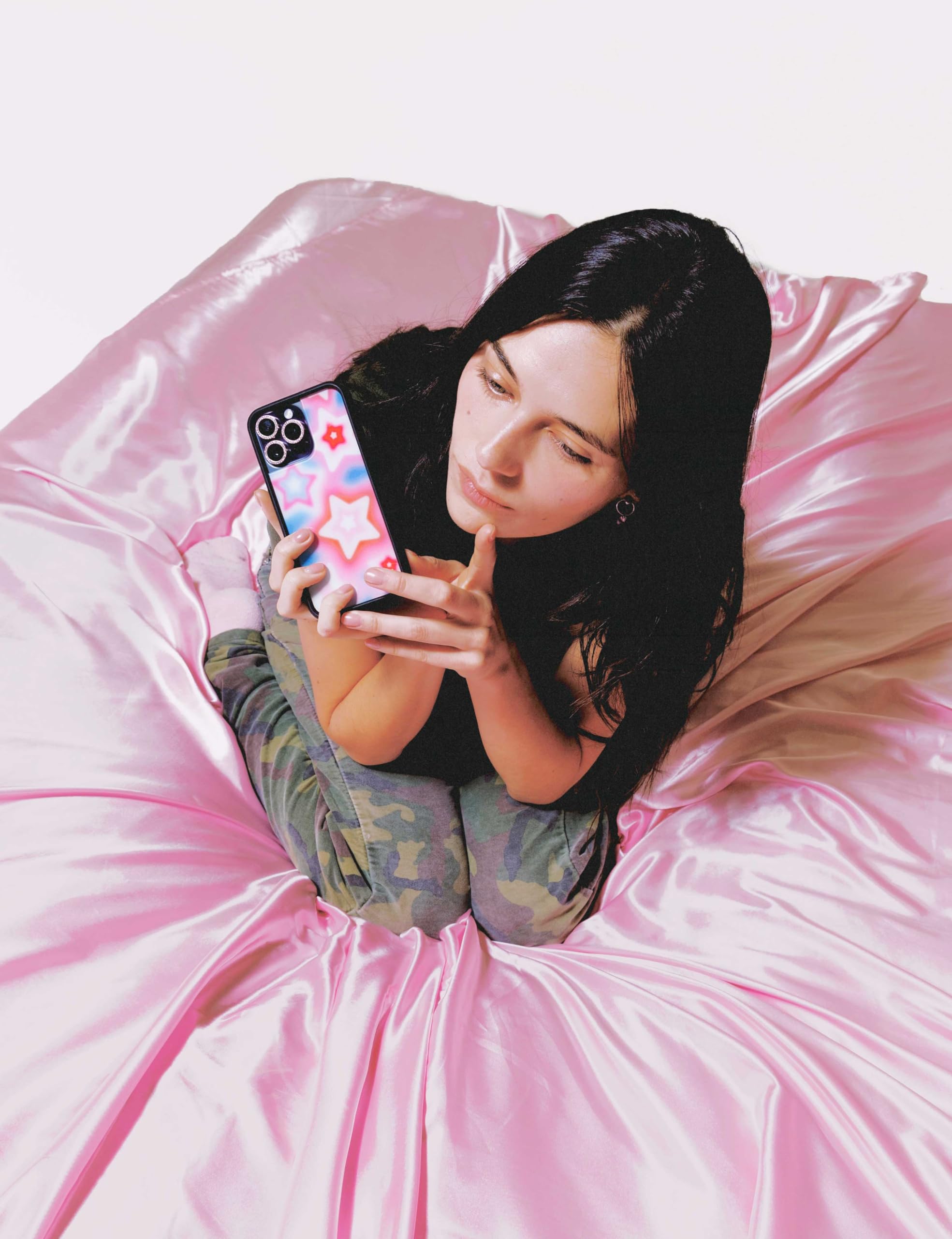 Wildflower Cases - Compatible with iPhone 13/14 | Protective Black Bumper, 6.5ft Drop Test Certified, Women Owned Small Business | Coquette Cottage Core Floral | Bunnies in Bonnets: Wildflower Cases - Compatible with Apple iPhone 13/14 | Protective Black Bumper, 4ft Drop Test Certified, Women Owned Small Business | Dream Star - Blue Pink White Stars Modern Trendy