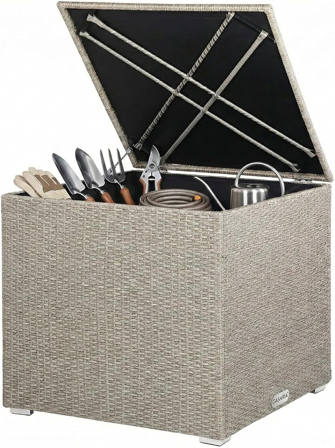 CASARIA® Polyrattan Garden Cushion Storage Box With Lid | 318 Litre Capacity 75x75x70cm | Waterproof Weatherproof Outdoor Shoe Organiser Parcel Chest | Gas Pressure Lifting Spring | Cream