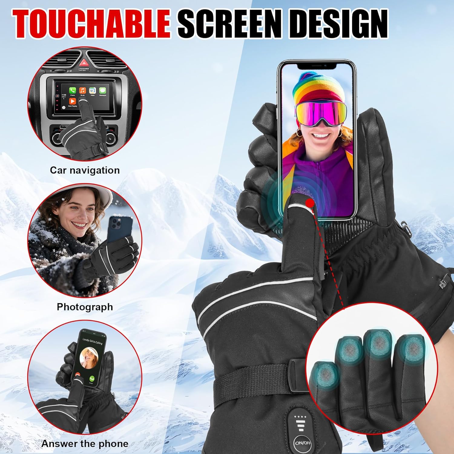 Rechargeable Heated Gloves for Men Women, 7.4V Electric Thermal Gloves,Winter Waterproof & Windproof Ski Glove for Outdoor Motorcycle Riding Hunting Fishing - Image 6