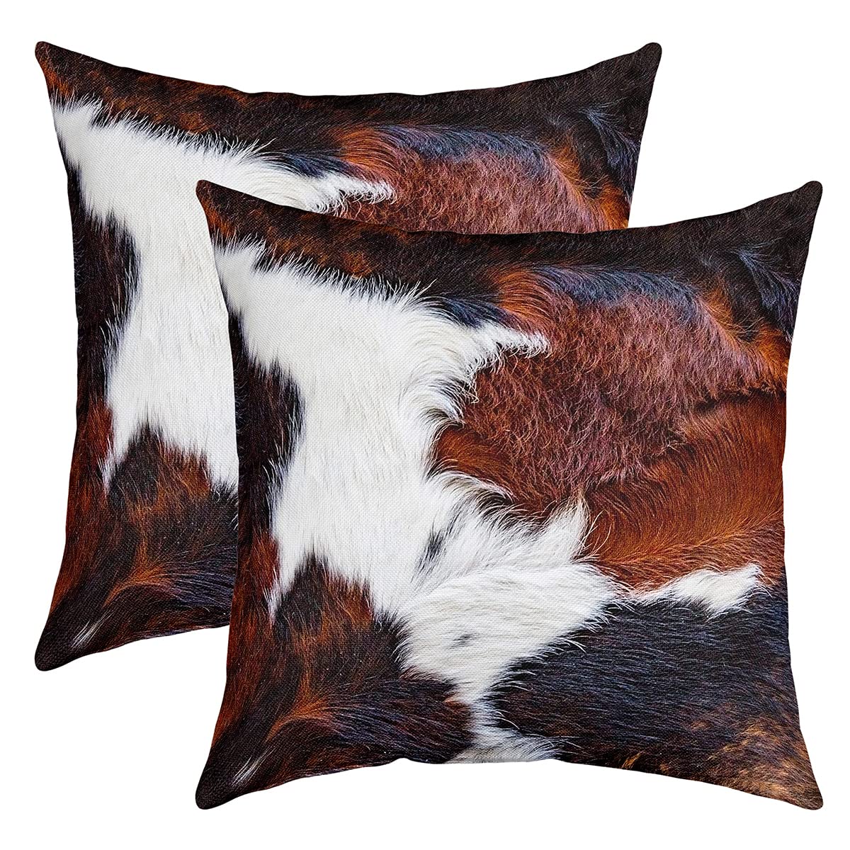 Homemissing Multicolored 12 Cowhide Throw Pillow Cover 16"X16" Cow Fur Pillow Case Cushion Cover For Living Room Western Farm Animal Skin White Black Brown Decorative Throw Pillowcase For Sofa Chair