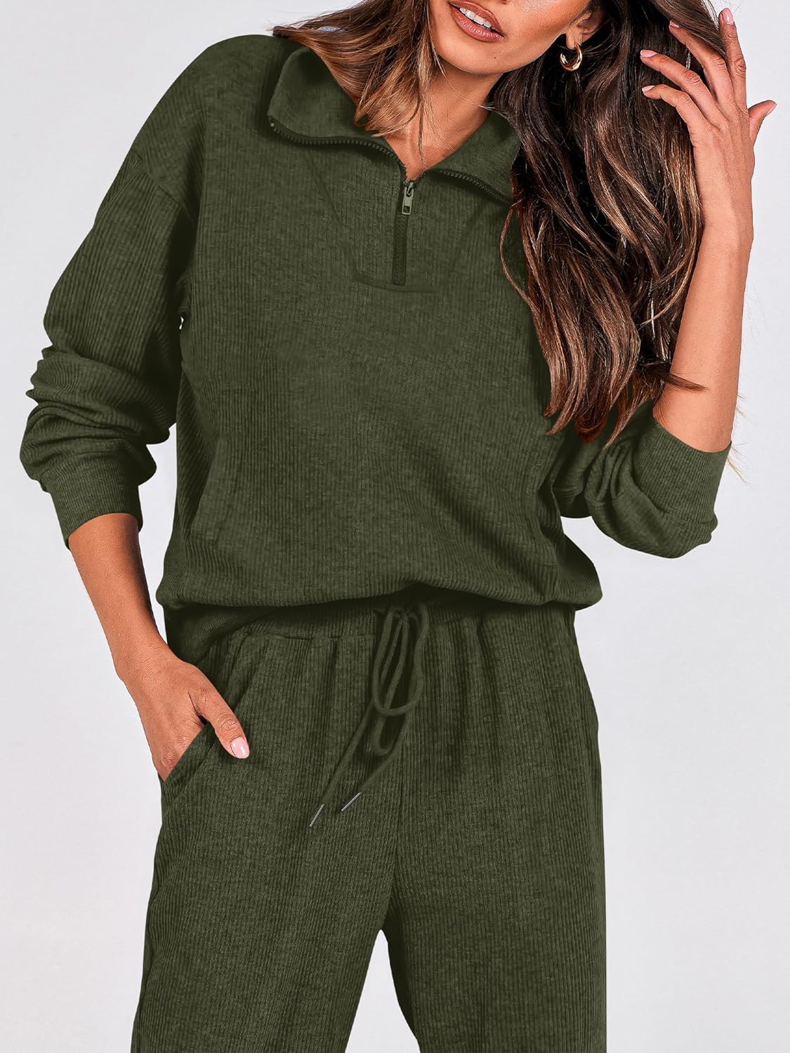 BTFBM Women's 2 Piece Tracksuit Spring Outfits 2026 Long Sleeve Half Zip Sweatshirt Sweatpants Lounge Set Sweatsuits - Image 5