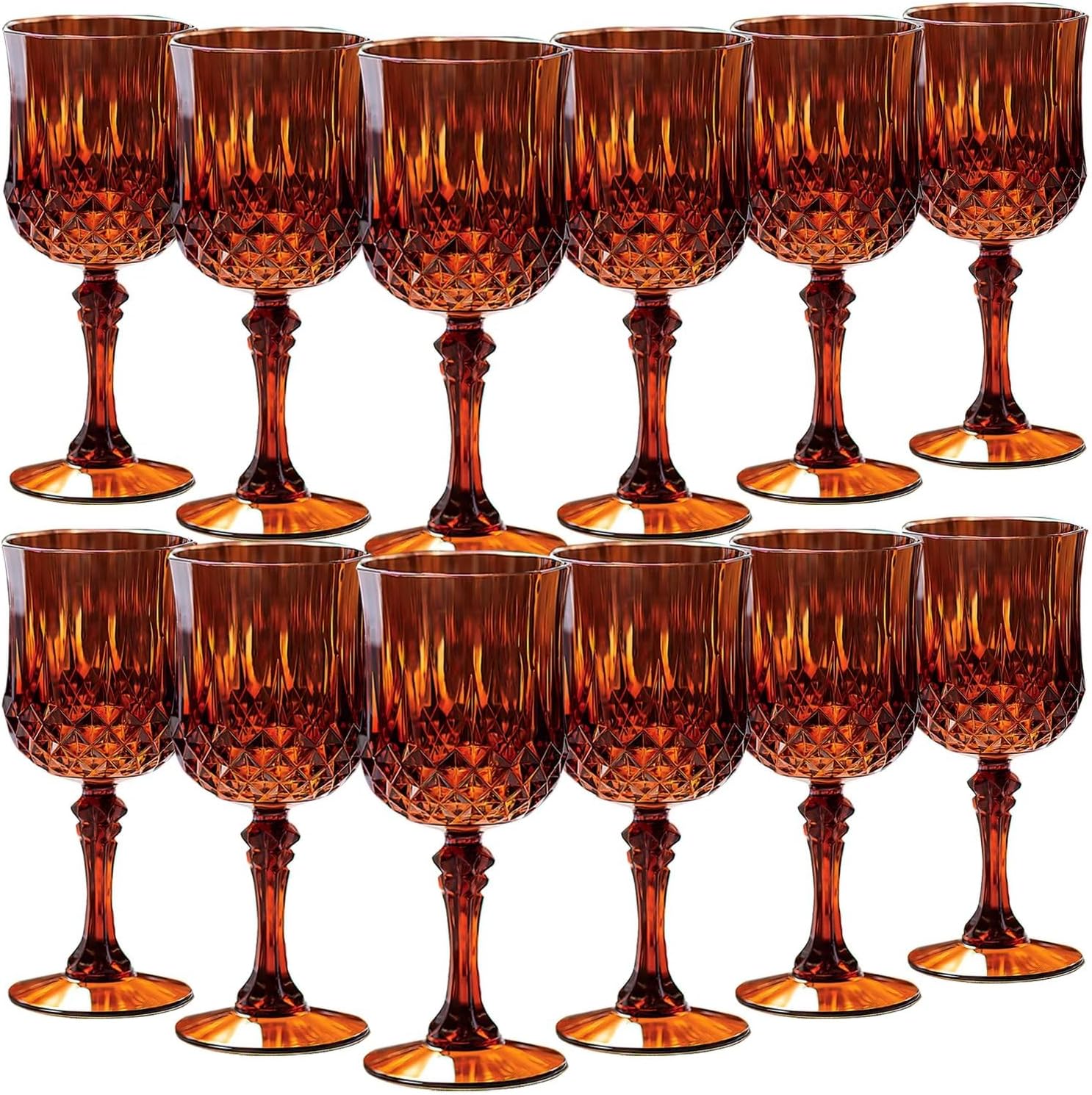 Fun Express 12 Pieces Patterned Wine Glasses, Holds 8 oz, BPA Free Plastic, Bachelorette Party Supplies, Amber