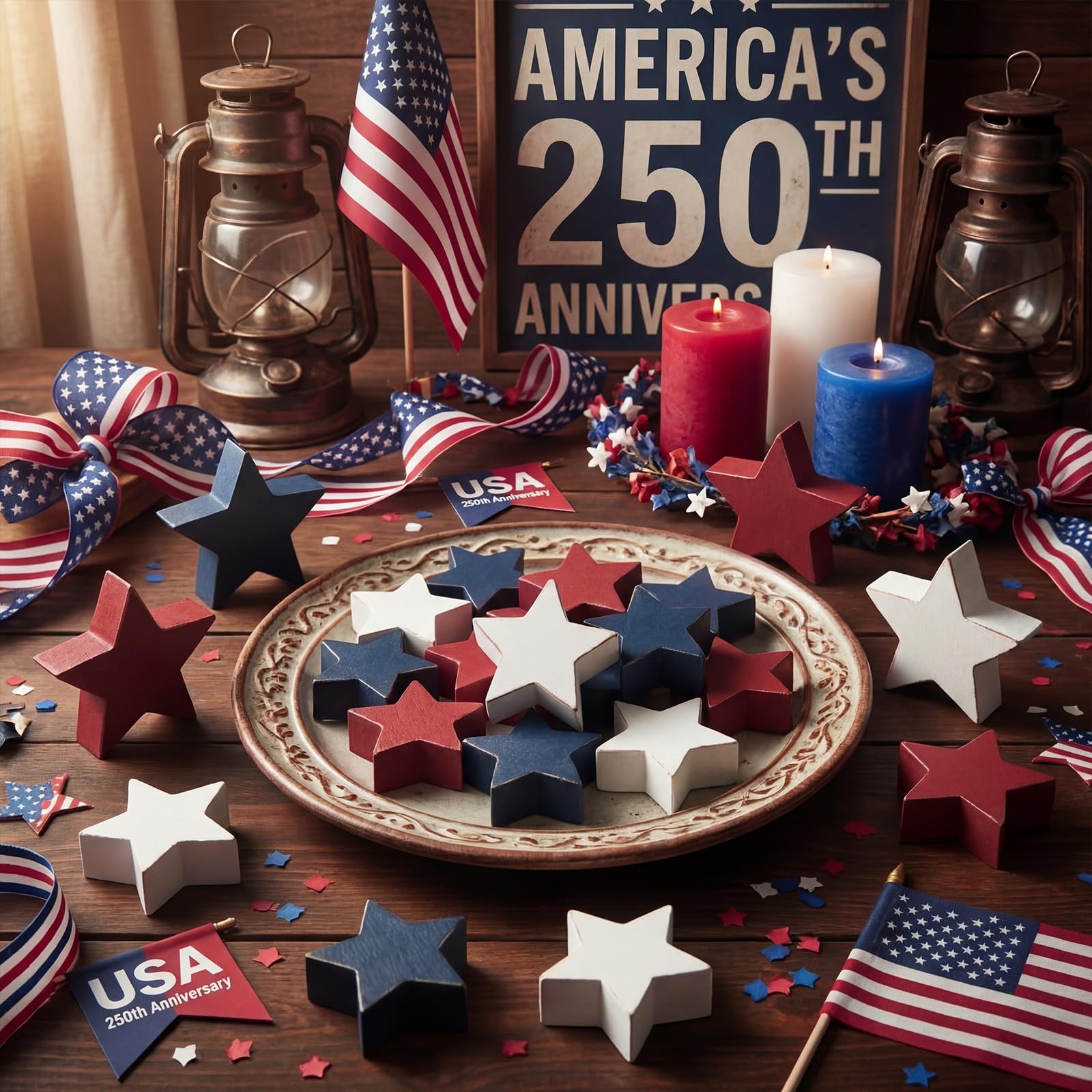 Décoration étoile en bois du 4 juillet Amyhill lot de 18 pour plateau rustique
