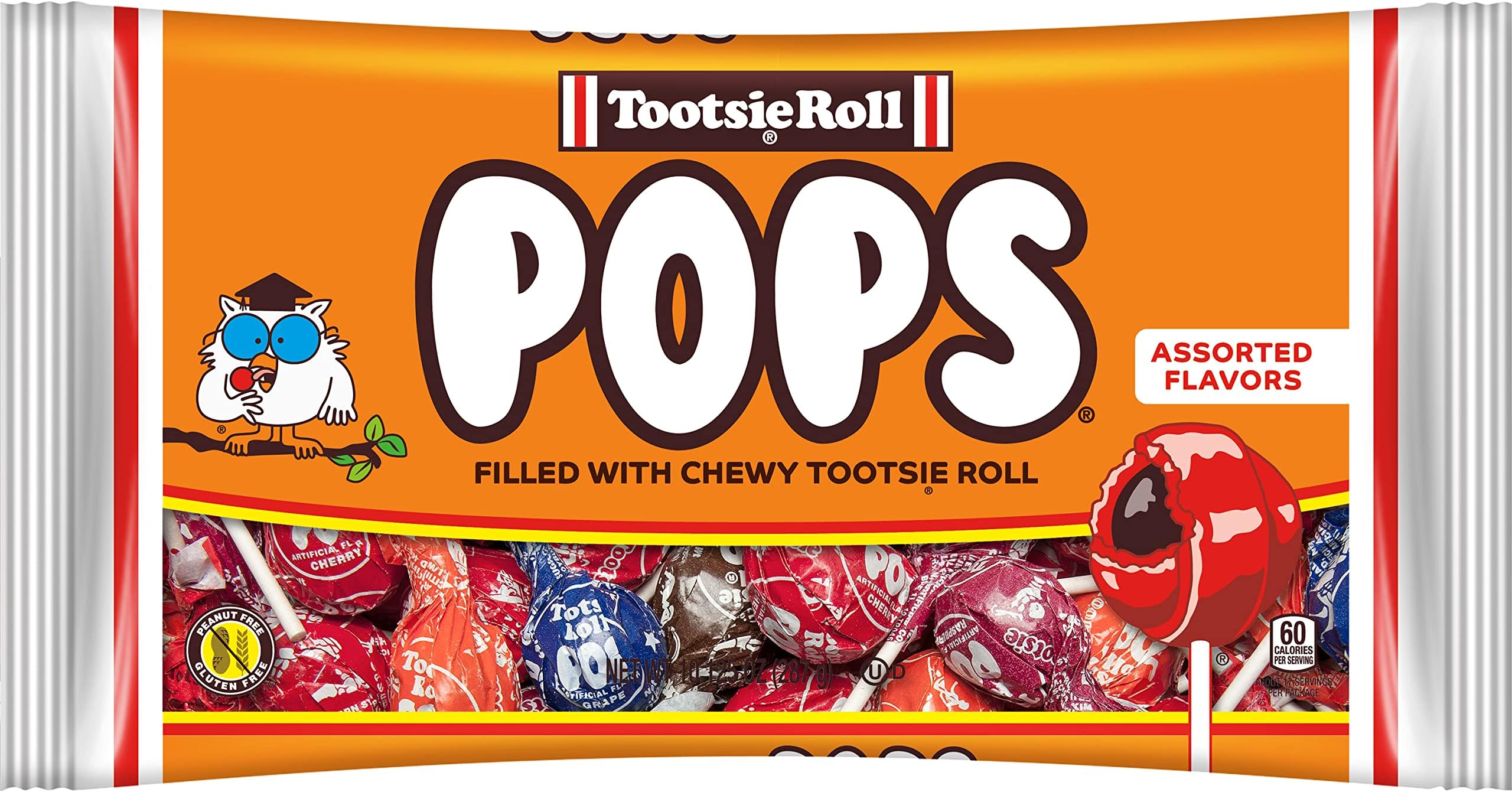 Tootsie Pops - Original Fruity Hard Candy Lollipop with Chocolatey Center - Five Classic Flavors - Peanut Free, Gluten Free, 10.13 oz. Bag (Pack of 1)
