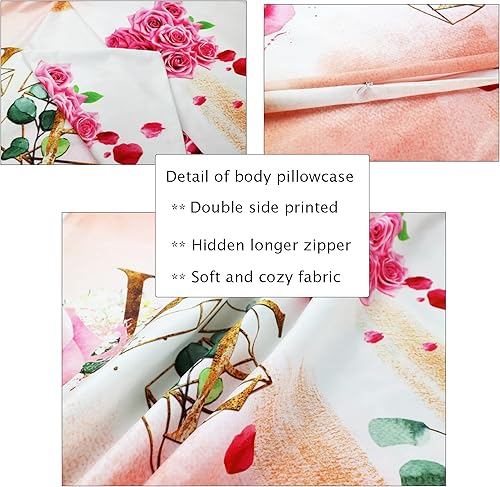Miniatura 5 de Cuteiush Love Rose - Funda de almohada de cuerpo grande suave larga con patrón de dos lados lavable protector de almohada con cremallera oculta para