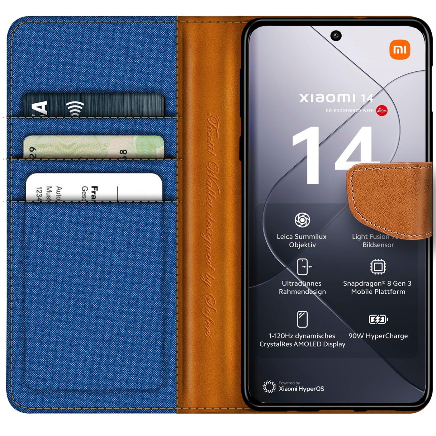 Verco Compatible with Xiaomi 14 Case, Protective Case for Redmi Note 13 Pro 4G Denim Textile Book Case Flip Case - Flip Case Blue - Image 2